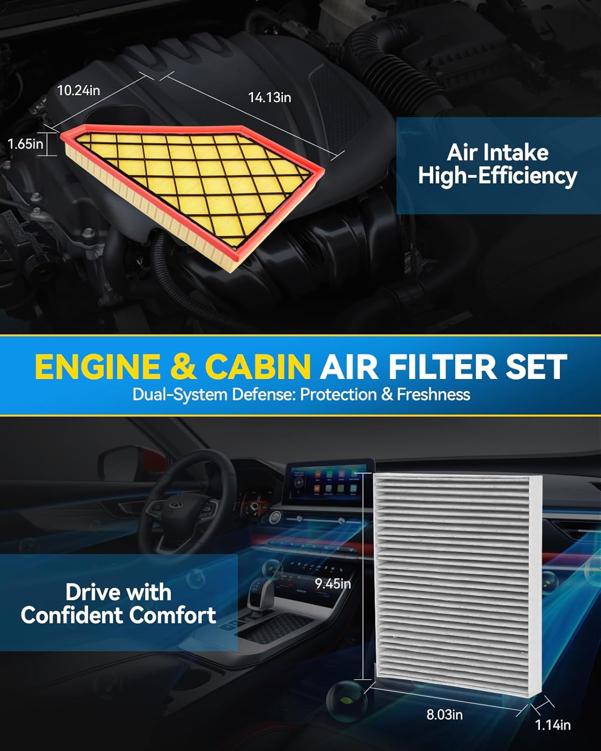 Thumbnail 3 de PHILTOP Engine & Cabin Air Filter Set for GM SUVs (CF11966 / CA12166)