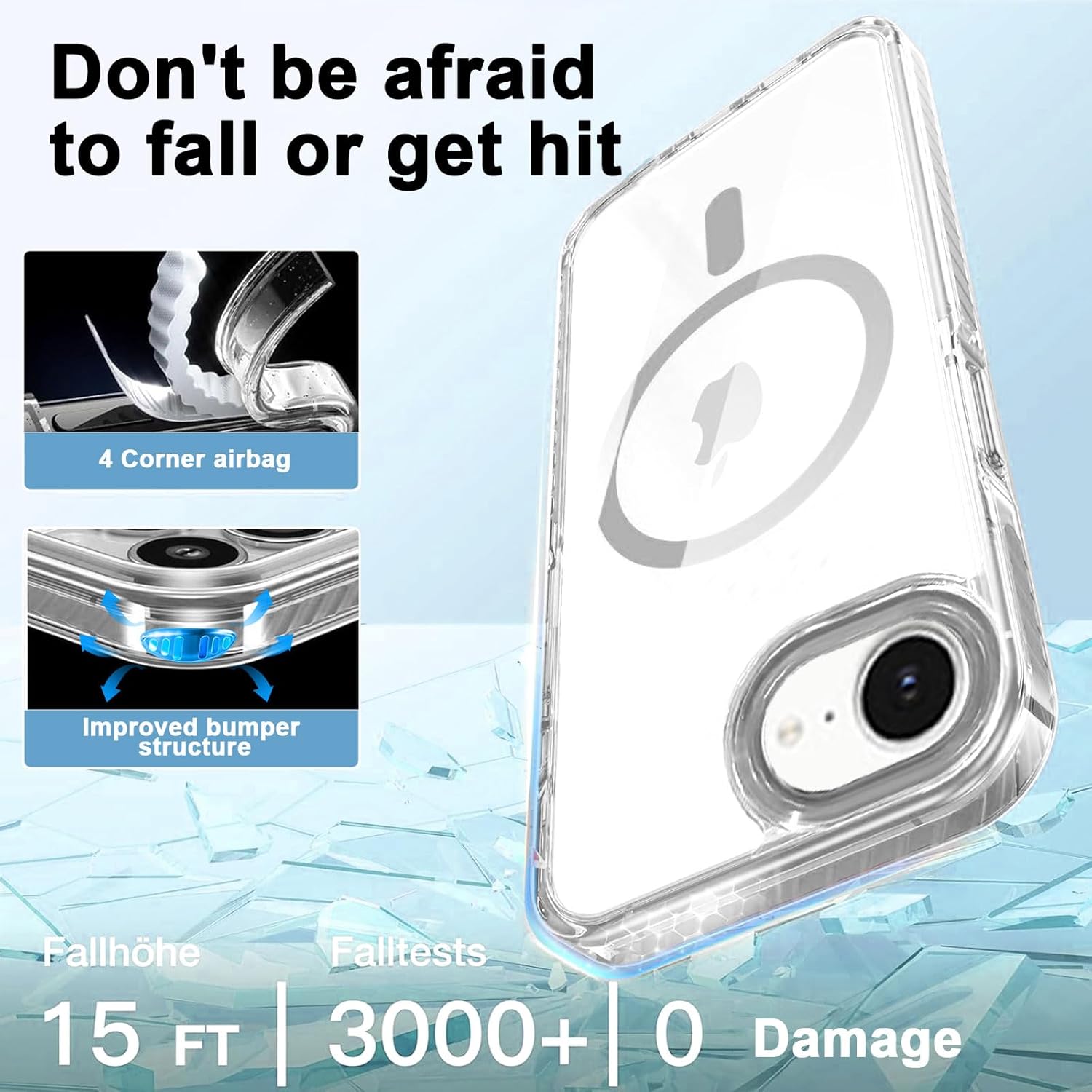 Thumbnail 2 de Galful Handykette Handyhülle für iPhone 17e: magnetische MagSafe-Schutzhülle mit abnehmbarer Eckschutz-Kette (transparent, grau)