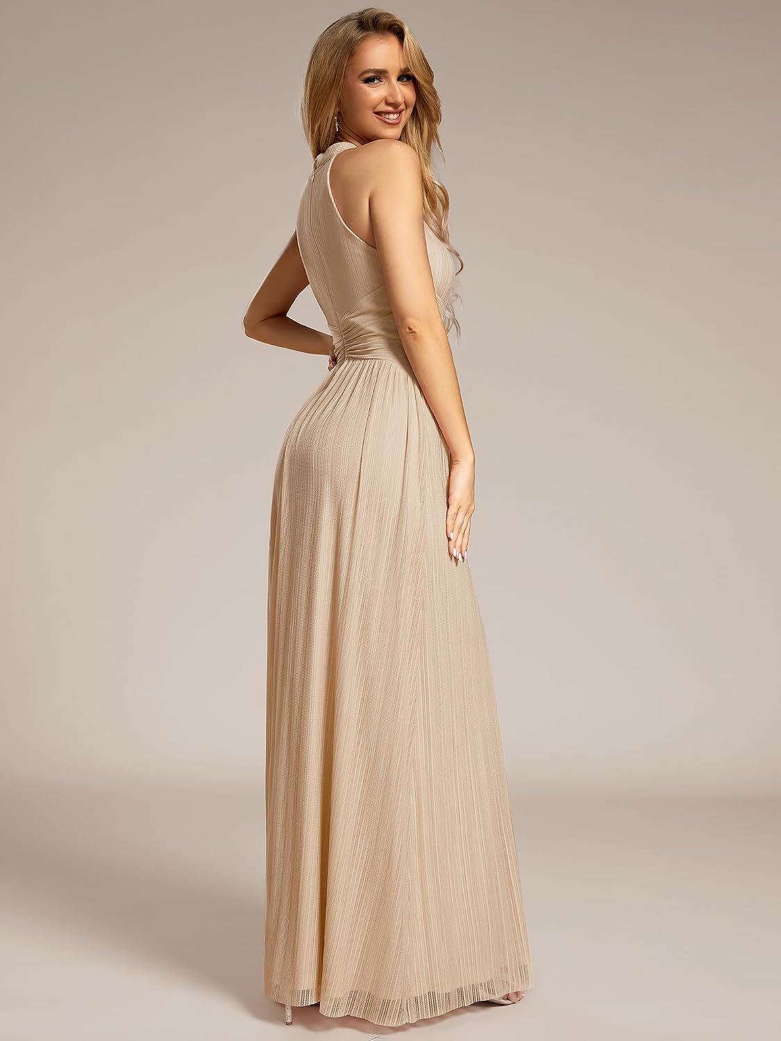 Detalle 2 de Ever-Pretty Women's Halter Maxi Formal Dress with Stretch Glitter Fabric