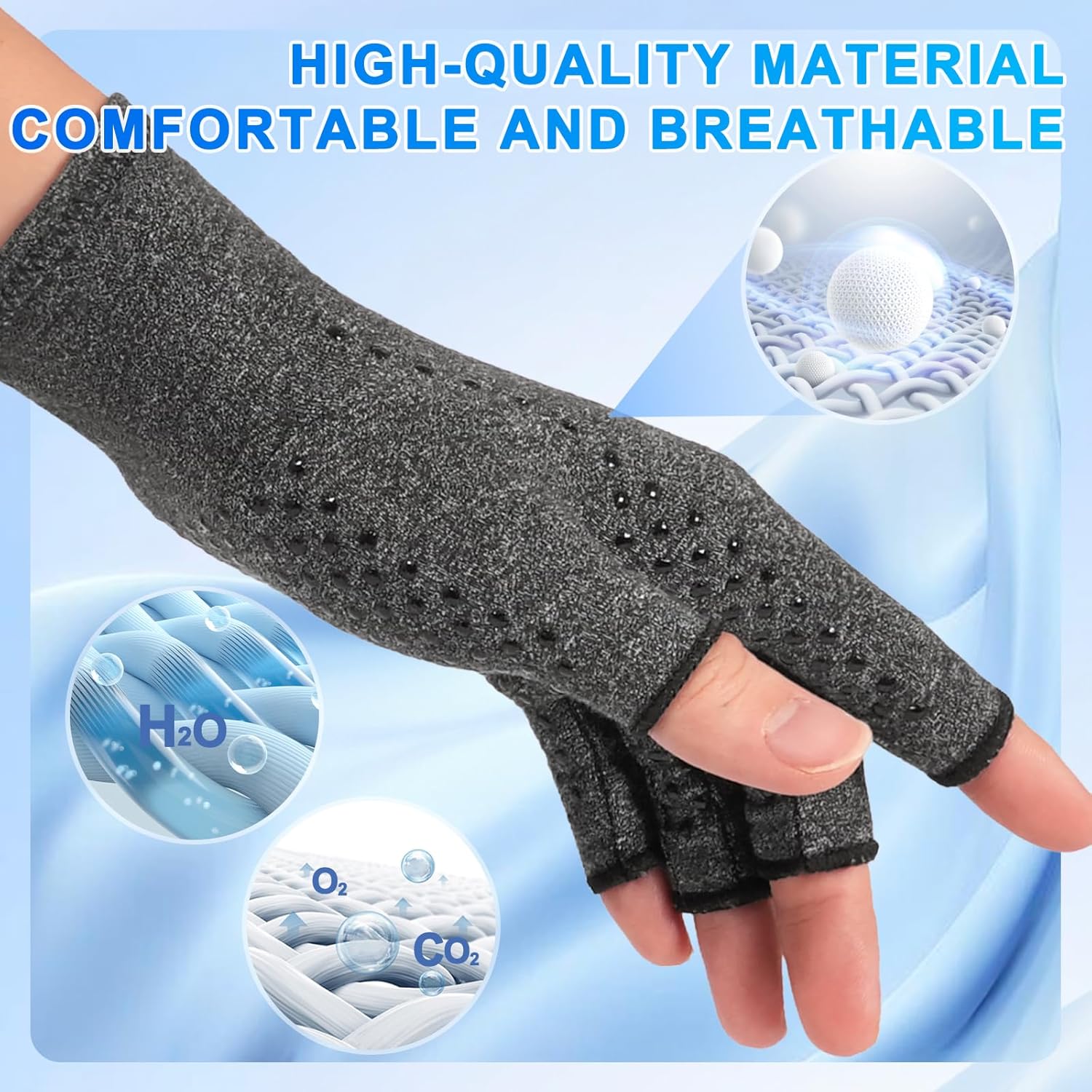 Detalle 2 de DRNAIETY Arthritis Gloves, 2 Pairs (L Gray)