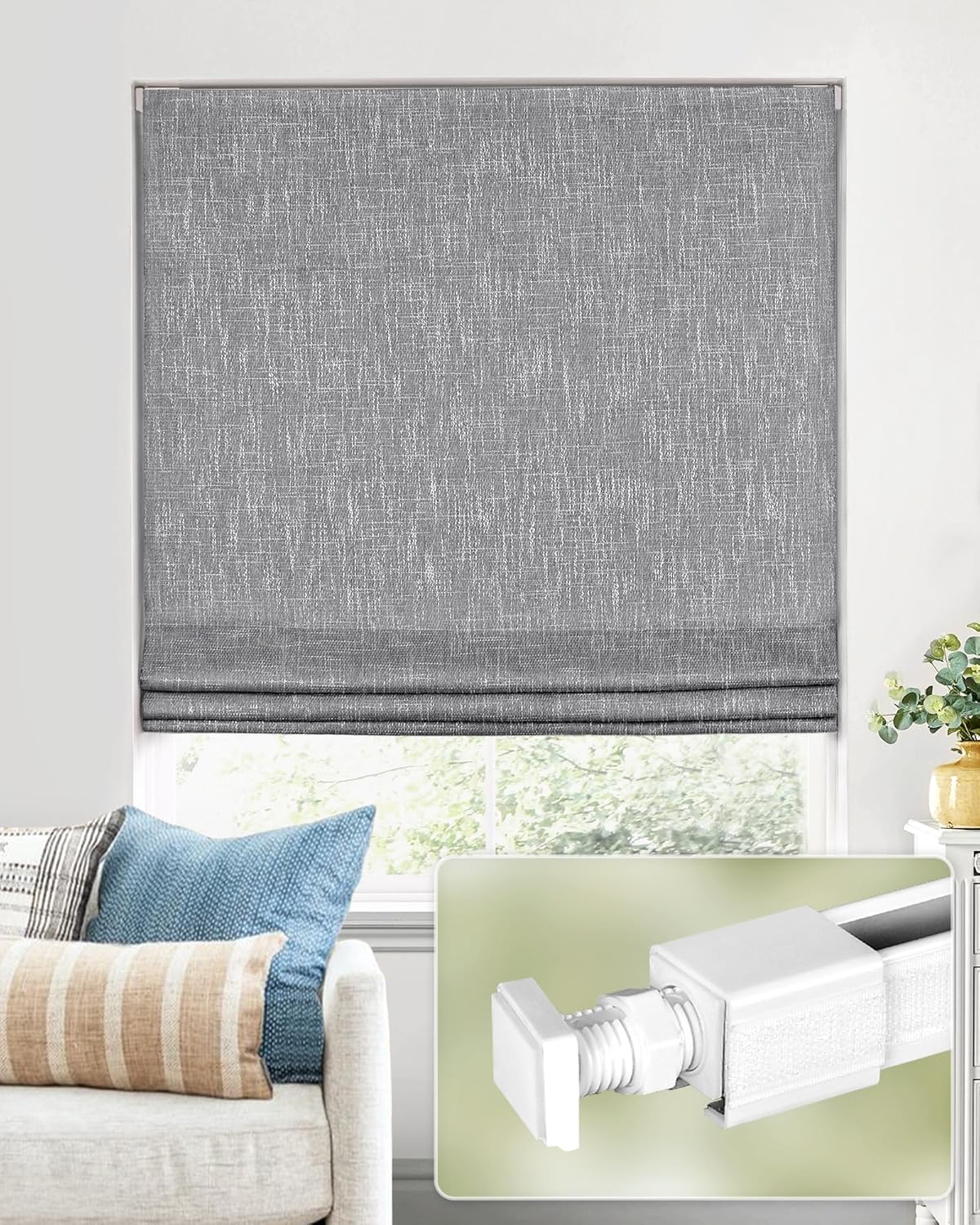 Thumbnail 6 de No Tools No Drill Cordless Roman Shades (35" W × 64" H) 100% Blackout Beige for Inside-Mount Windows