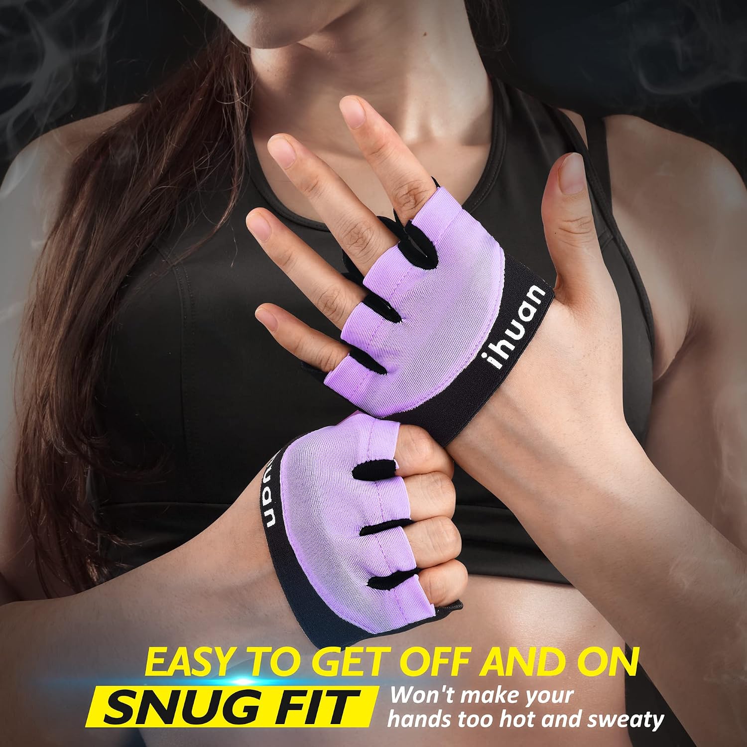 Detalle 2 de ihuan Small Half-Finger Weightlifting Gloves, Light Purple Chiffon