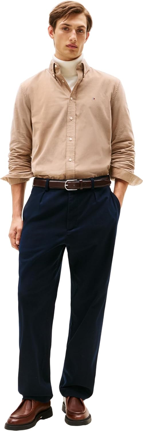 Detalle de Tommy Hilfiger Men’s Solid Corduroy Regular Fit Shirt with Button-Down Collar