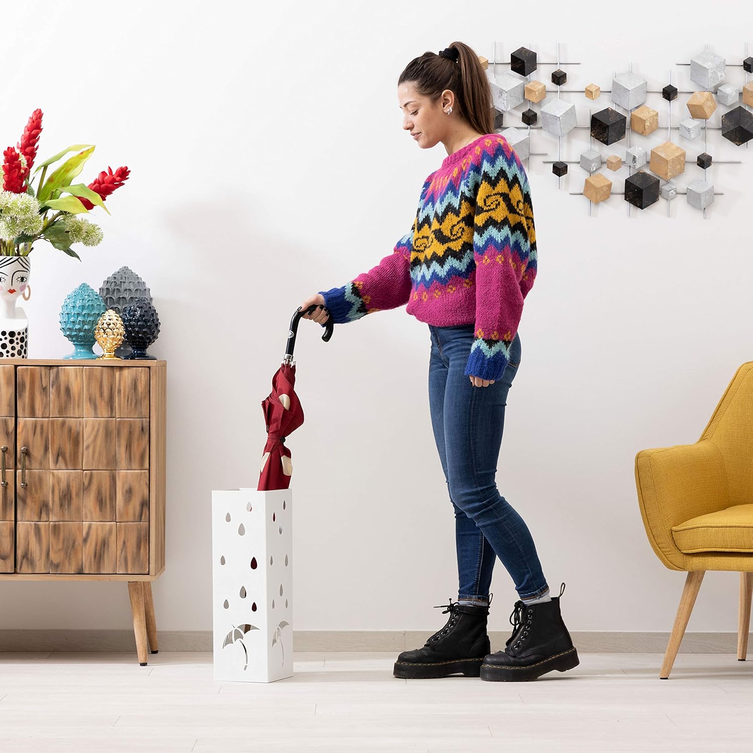 Thumbnail 5 de Baroni Home Portaombrelli Design – Portabombrelli moderno in metallo con intagli e vaschetta scolapioggia