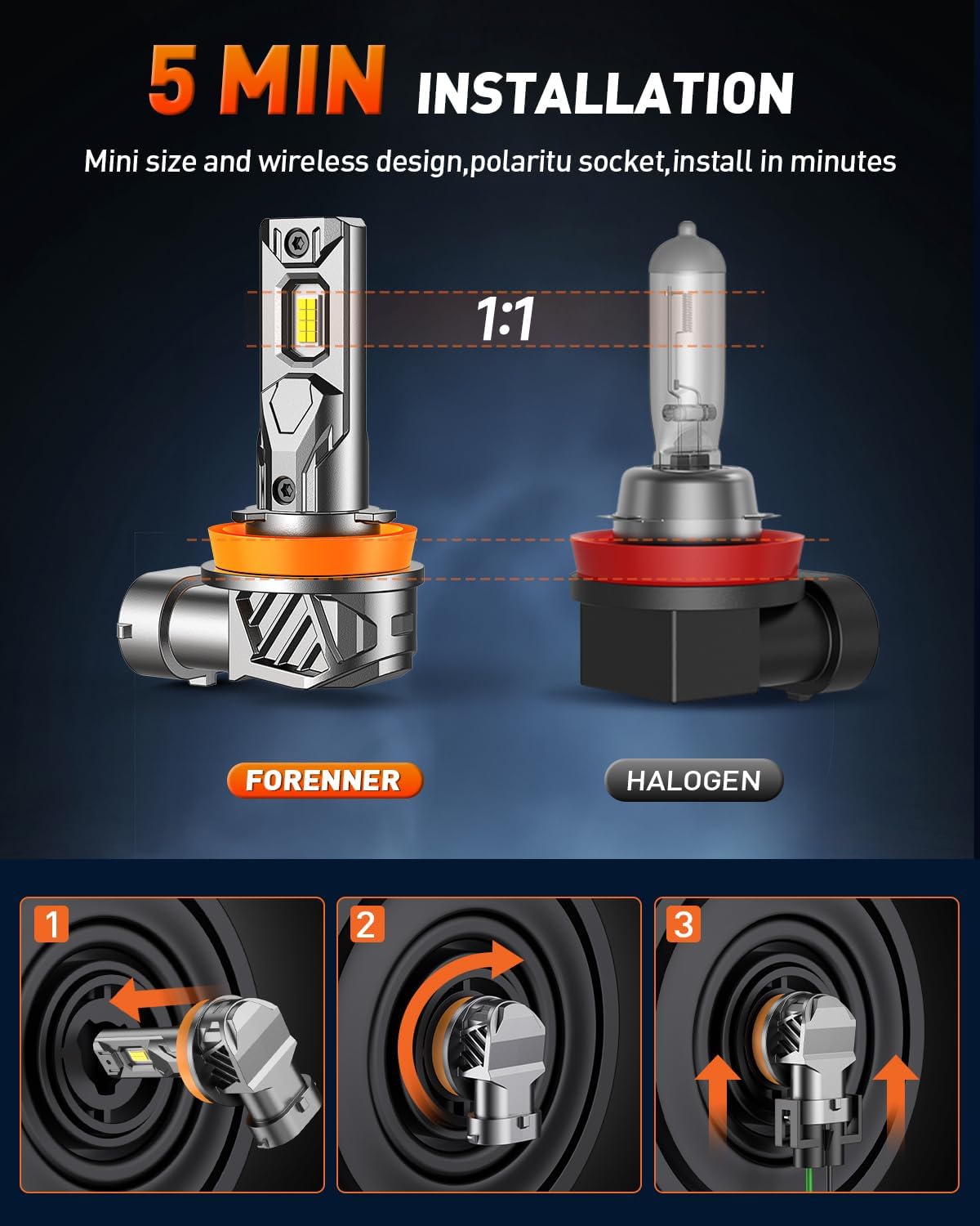 Thumbnail 3 de FORENNER H11 36000LM 6500K LED Bulbs