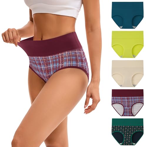 Detalle de INNERSY Damen-Unterhosen Slips Mehrpack Taillenslip – Hoch geschnitten, Retro Mehrfarbig, Größe S