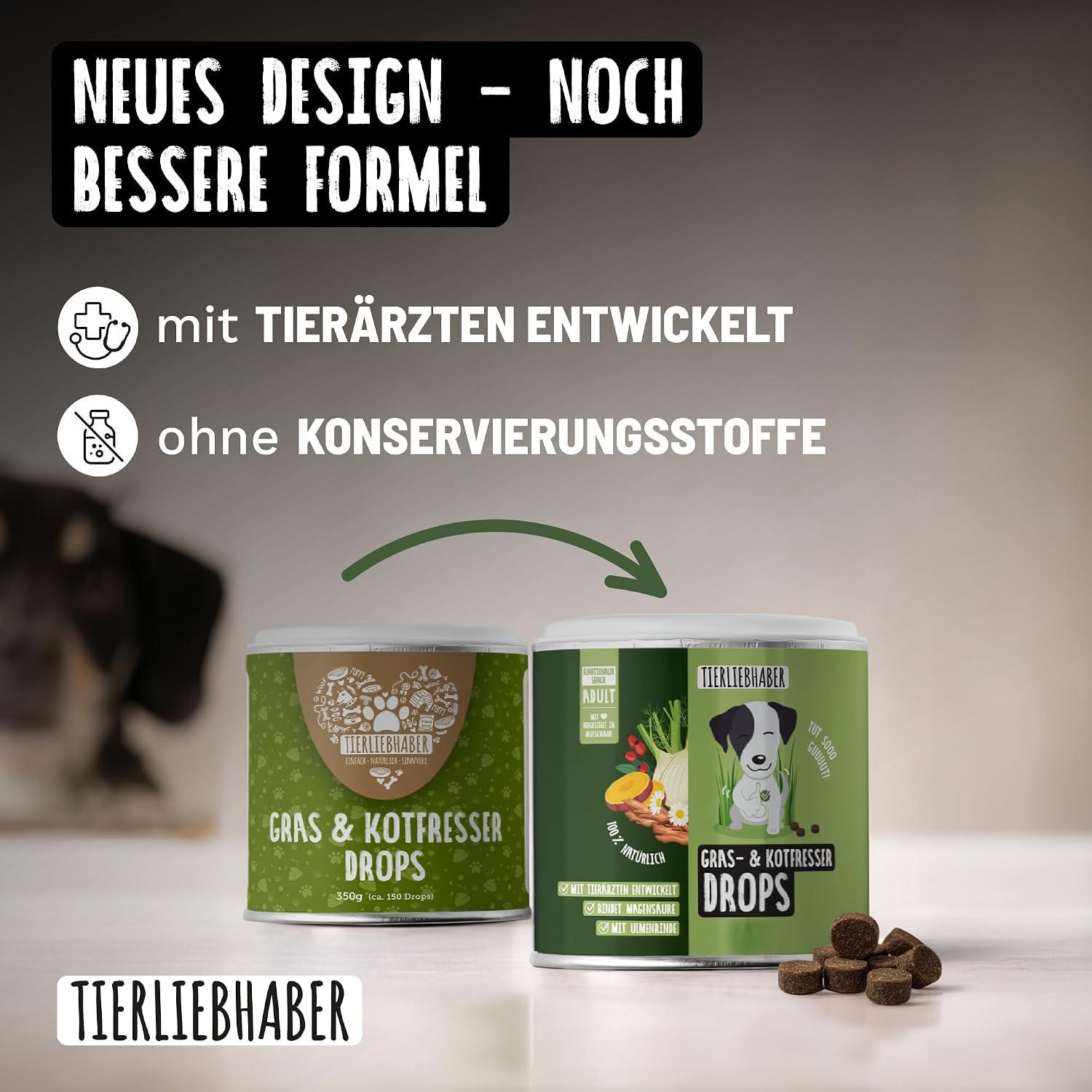 Detalle de TIERLIEBHABER Gras- & Kotfresser Drops bei Sodbrennen – 350 g, ca. 160 Drops