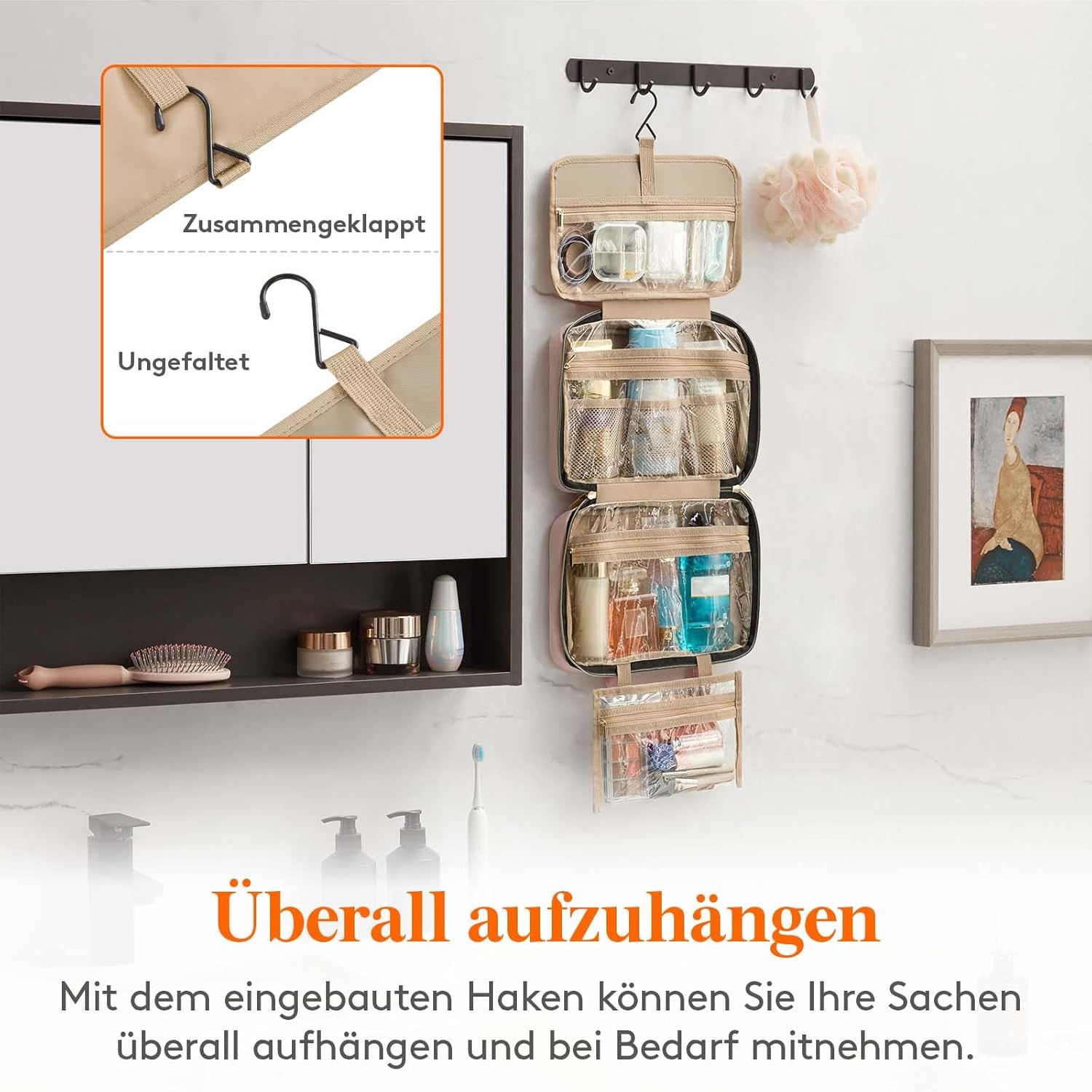Thumbnail 6 de Lifewit Reise Kulturbeutel Damen – Große, aufhängbare Kosmetiktasche mit PVC-Design, Rosa (Medium)
