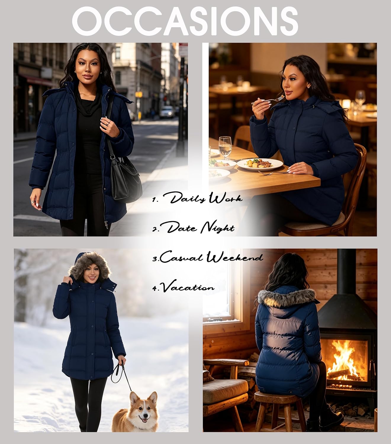 Thumbnail 6 de GGleaf Women's Quilted Winter Puffer Coat with Removable Fur Hood