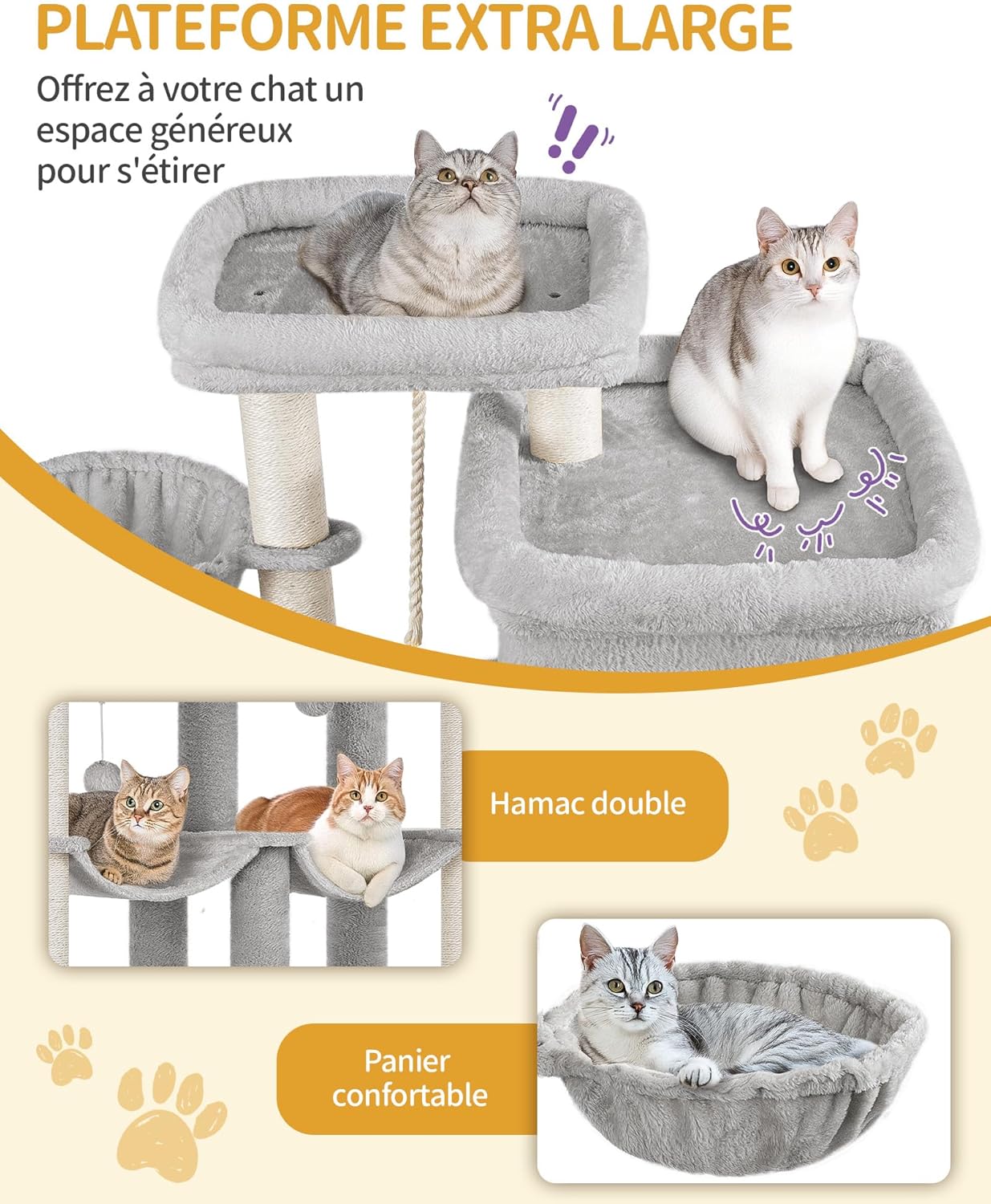 Thumbnail 4 de Hzuaneri Arbre à Chat XXL de 200 cm pour Maine Coon – 10 griffoirs, 2 hamacs et 2 niches (gris clair)