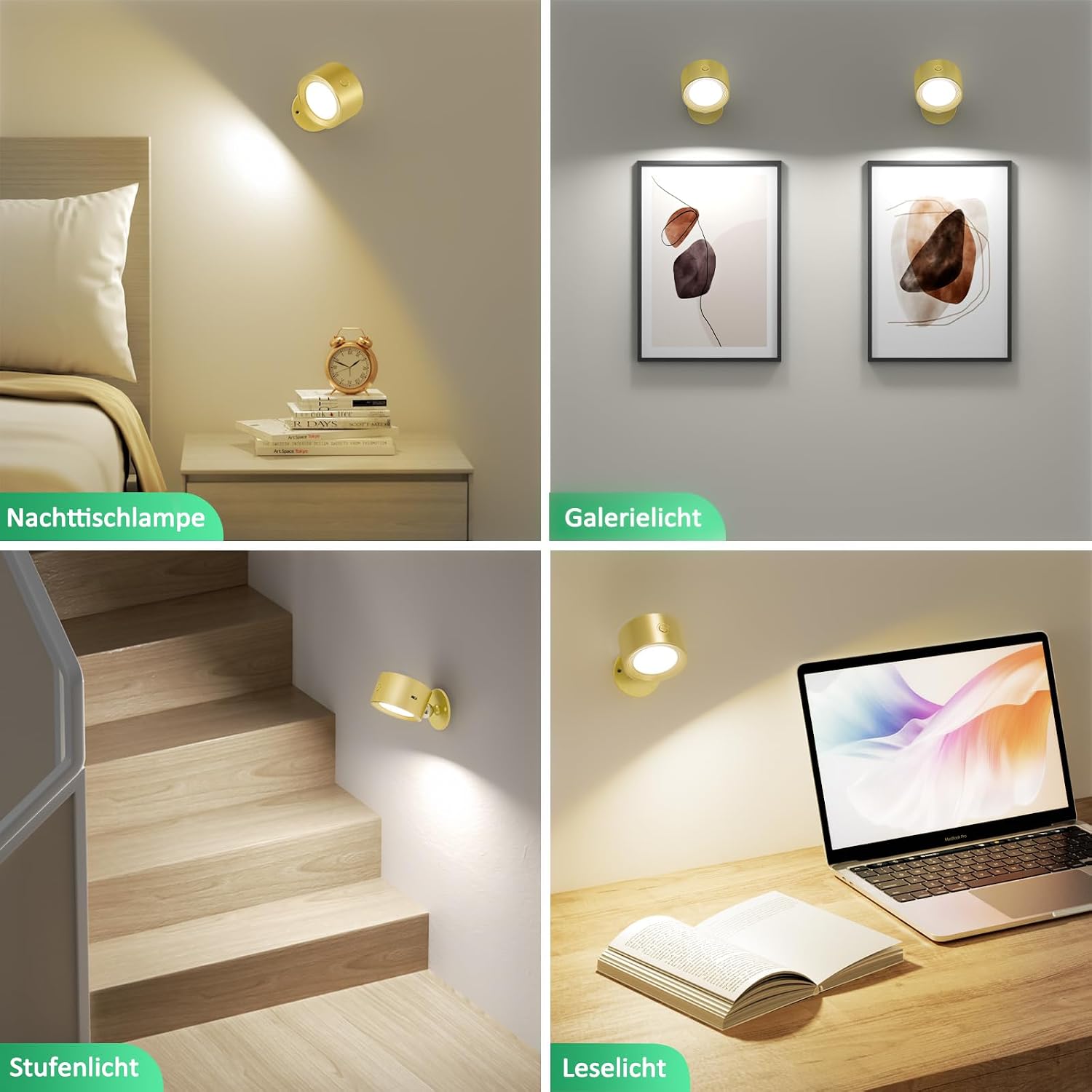 Detalle de Lightbiz LED-Wandleuchte Innen (2er-Set) mit Akku & Fernbedienung – 3 Farbmodi, dimmbar