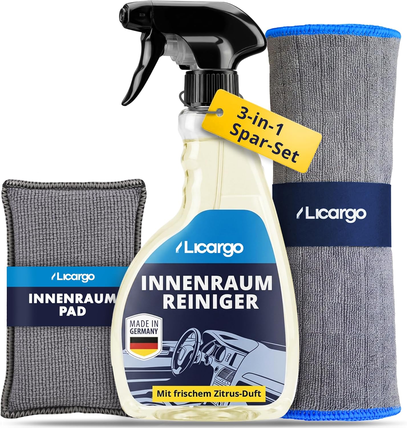 Detalle de LICARGO Auto Innenraum Reiniger Set – 500 ml Innenraumreiniger, Innenraum-Pad & 380GSM Mikrofasertuch