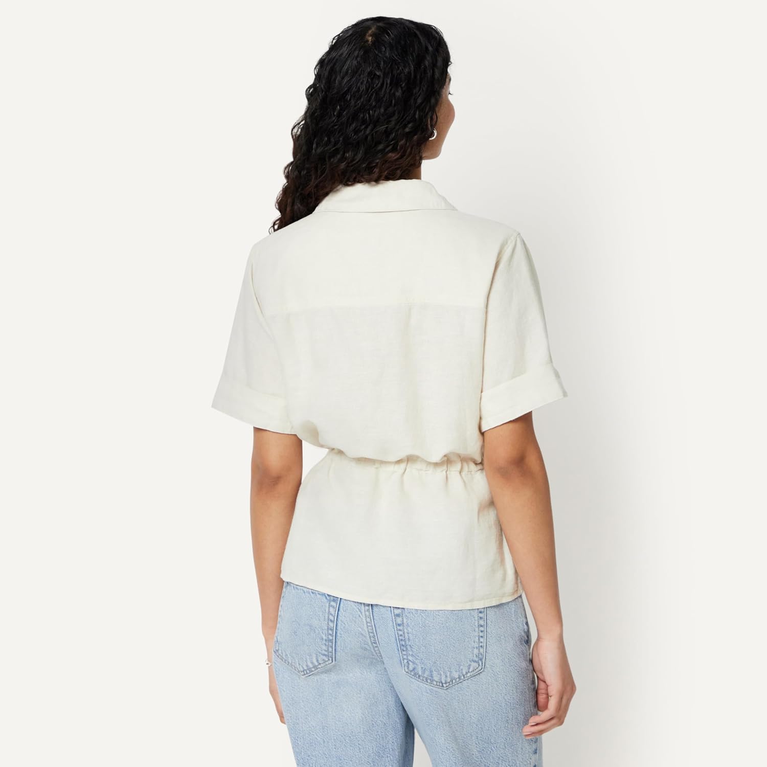 Detalle 2 de Amazon Essentials Women's Relaxed-Fit Linen Blend Wide-Sleeve Shirt with Adjustable Waist