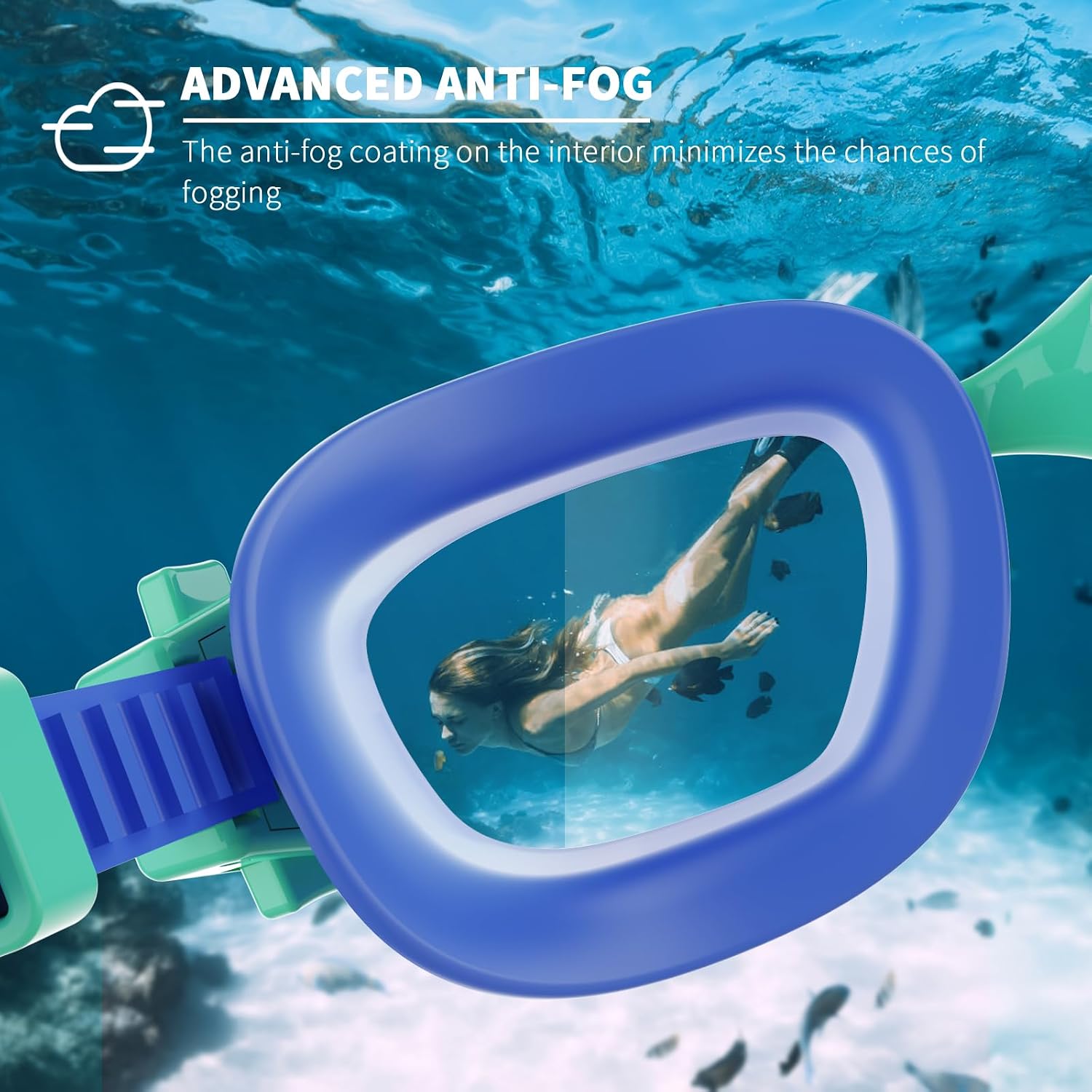 Detalle de BEEWAY Kids Swimming Goggles (6-14) with Wide View, Anti-fog & Anti-leak
