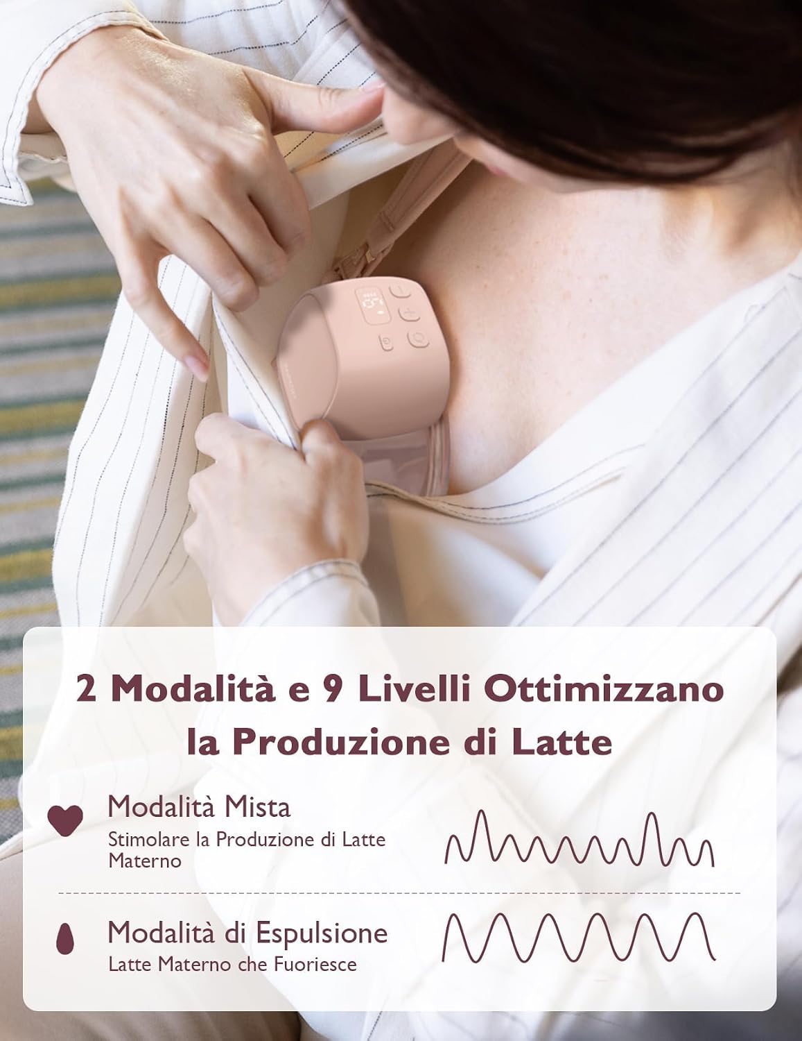 Detalle de Momcozy S9 Pro Tiralatte Elettrico Indossabile: compatto, silenzioso e potente