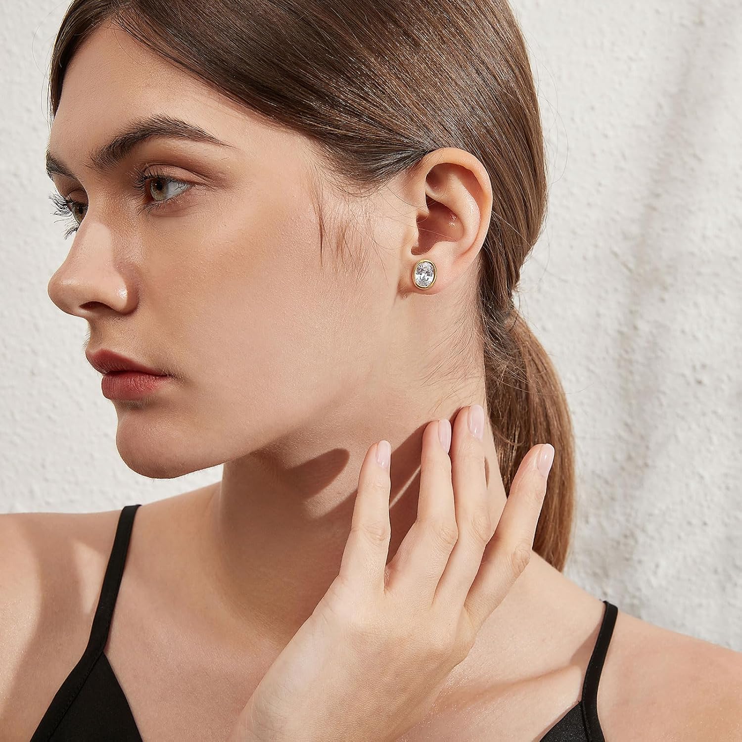 Detalle de Jiamiaoi 18K Weißgold überzogen Simulierte Diamant Ohrstecker aus 925er Silber mit Zirkonia (4–8 mm) – zeitloses Damen- und Herrenmodell