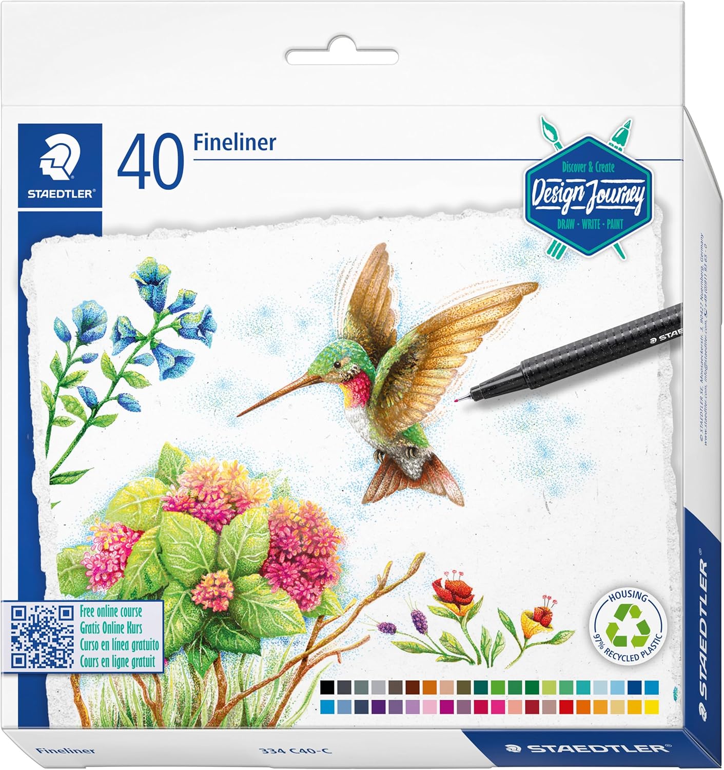 Detalle de STAEDTLER Fineliner Pens – Design Journey: 40‑Colour Pack for Adult Colouring (334 C40-C)