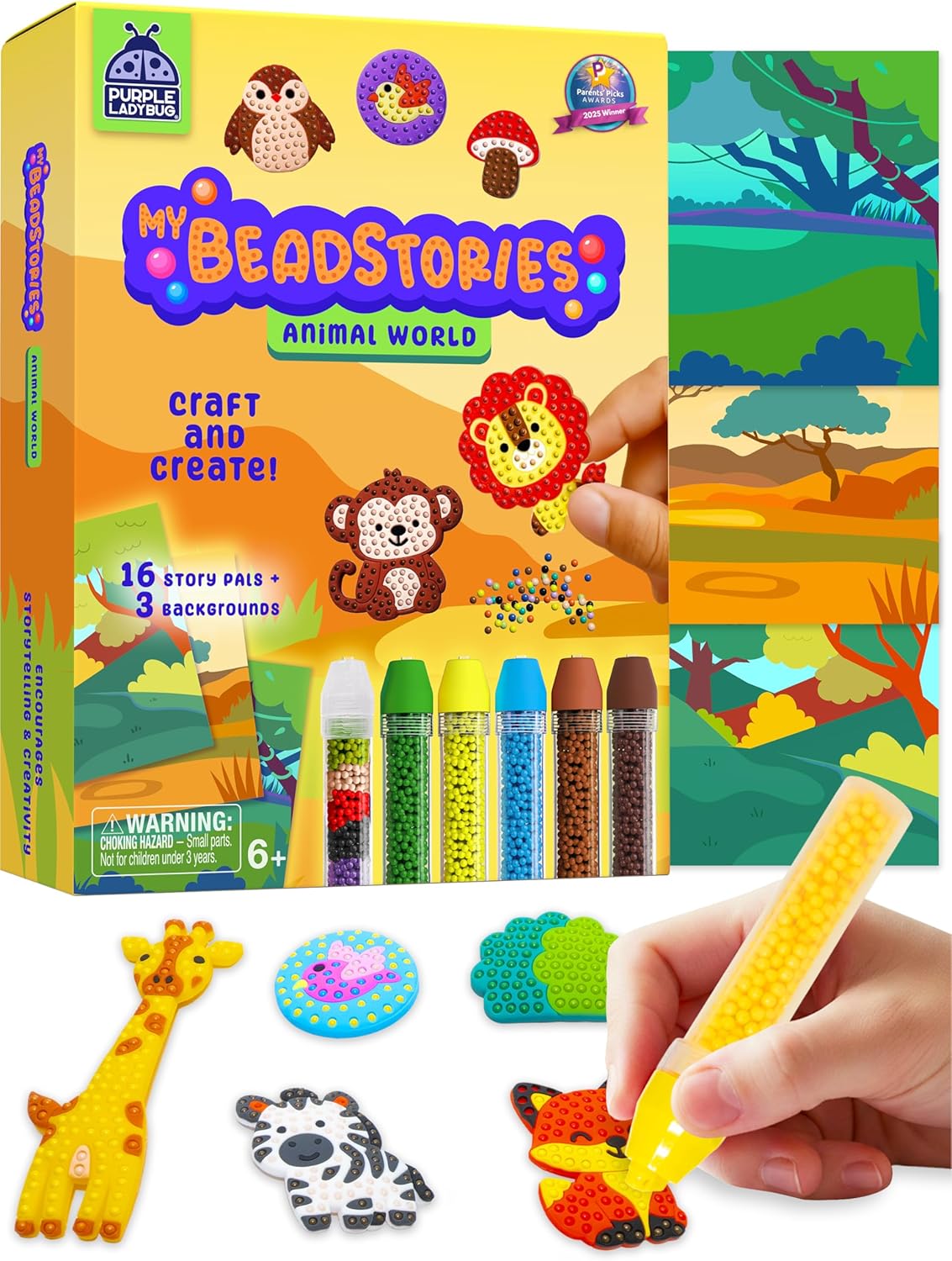 Detalle de Purple Ladybug My BeadStories Animal World Magical Bead Painting Kit (Ages 4–8)
