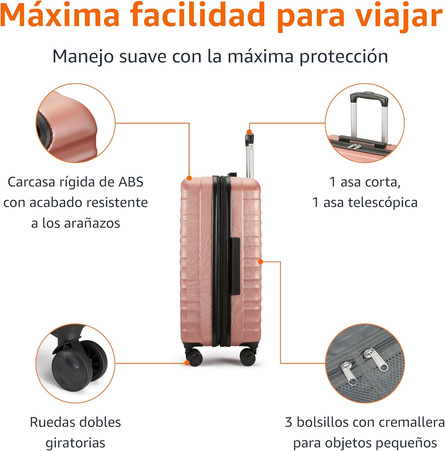 Thumbnail 6 de Amazon Basics Maleta de Mano Rosada con Ruedas Giratorias ✈