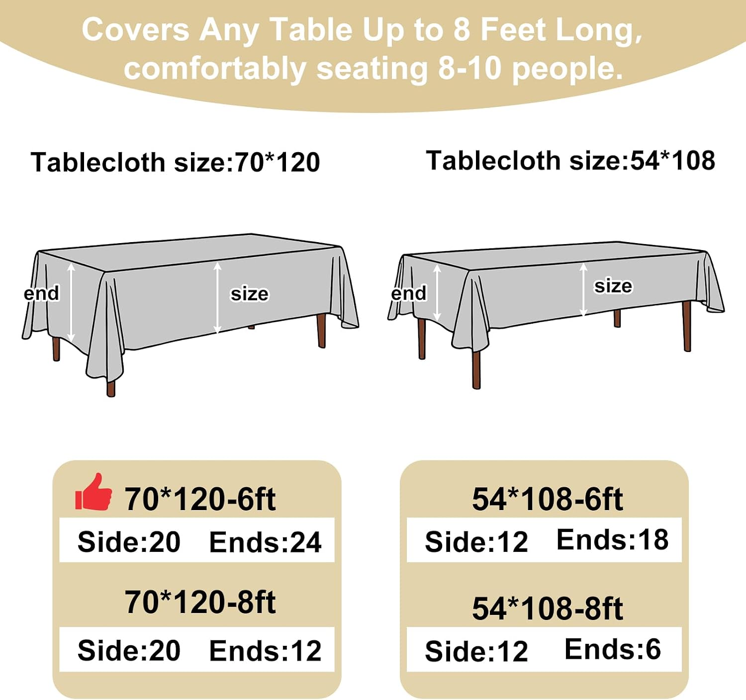 Thumbnail 1 de Fixwal Disposable White Plastic Table Cloth (8-Pack), 70 x 120 Inch Rectangular Cover for Parties & Picnics
