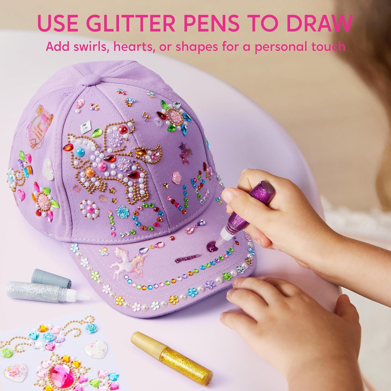 Thumbnail 1 de Klever Kits DIY Baseball Cap Craft Kit (Gifts for Girls Ages 5–12) — Decorate Your Own Hat with Gem Stickers