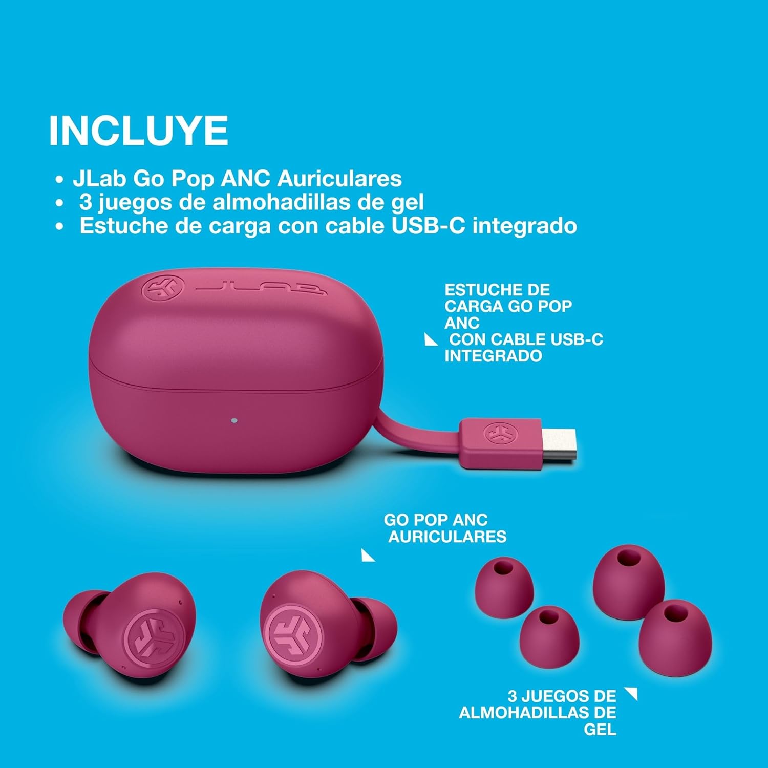 Thumbnail 5 de JLab Go Pop ANC: auricolari Bluetooth ANC con 24+ ore di autonomia e design compatto in color Fucsia