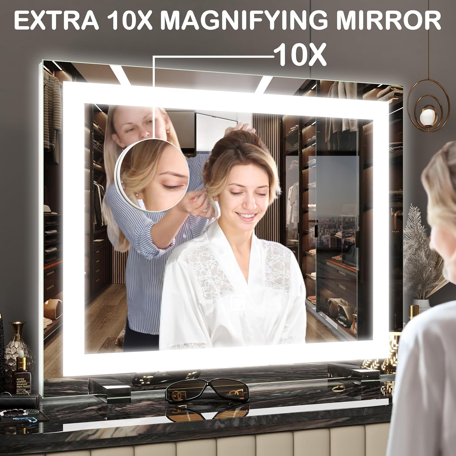 Thumbnail 6 de FENNIO Vanity Mirror with Lights (20"x23"), Large Lighted Makeup Mirror with Dimmable Modes and Touch Sensor