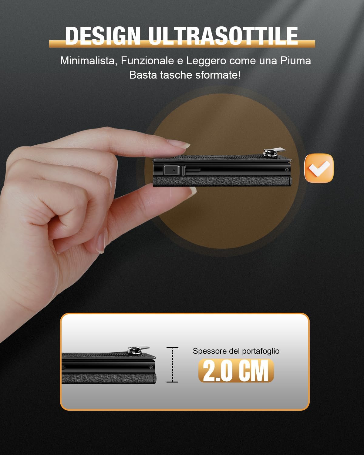 Detalle de Porta Carte di Credito Uomo Slim: Portafoglio con Blocco RFID, Chiusura Magnetica e Finestrella ID