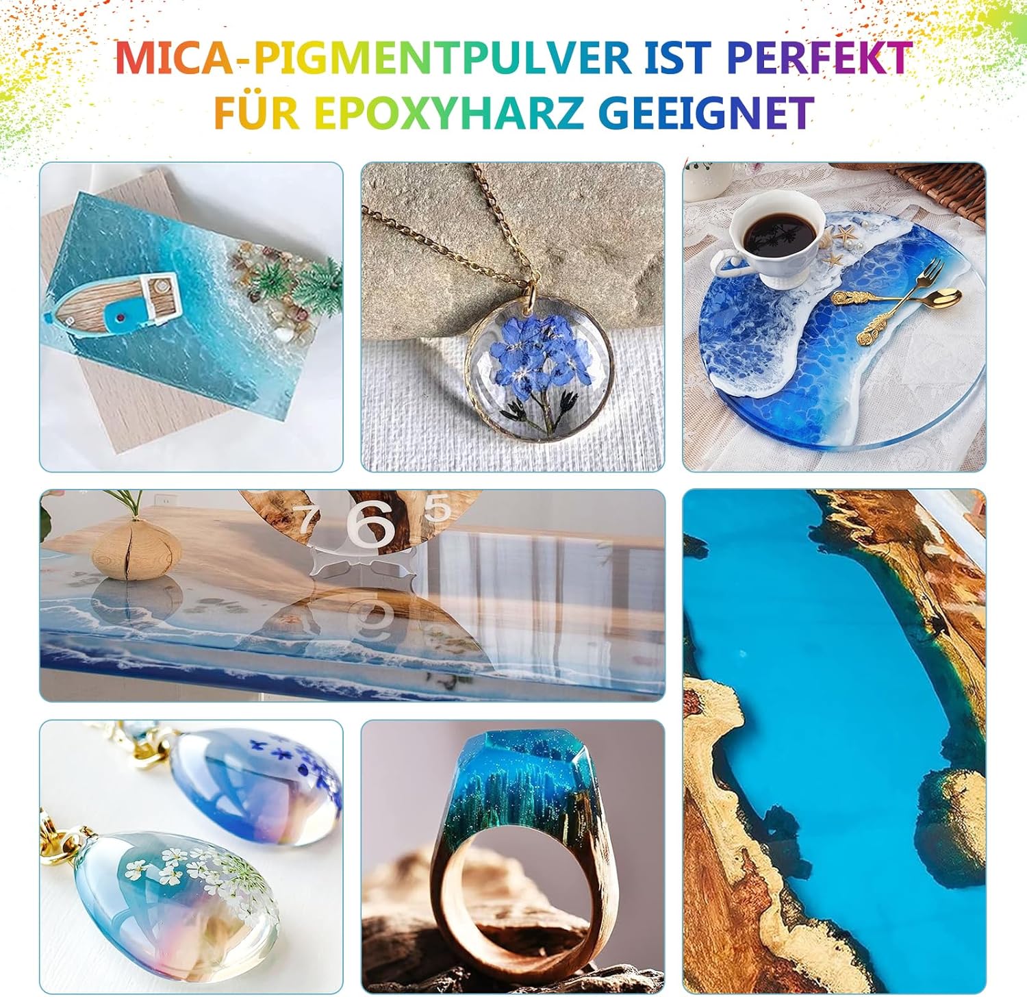 Thumbnail 3 de DEWEL Epoxidharz-Mica Pulver, 15 Farben (je ca. 10 g) Perlglanz – Metallische Pigmente für Resin, Seife & mehr