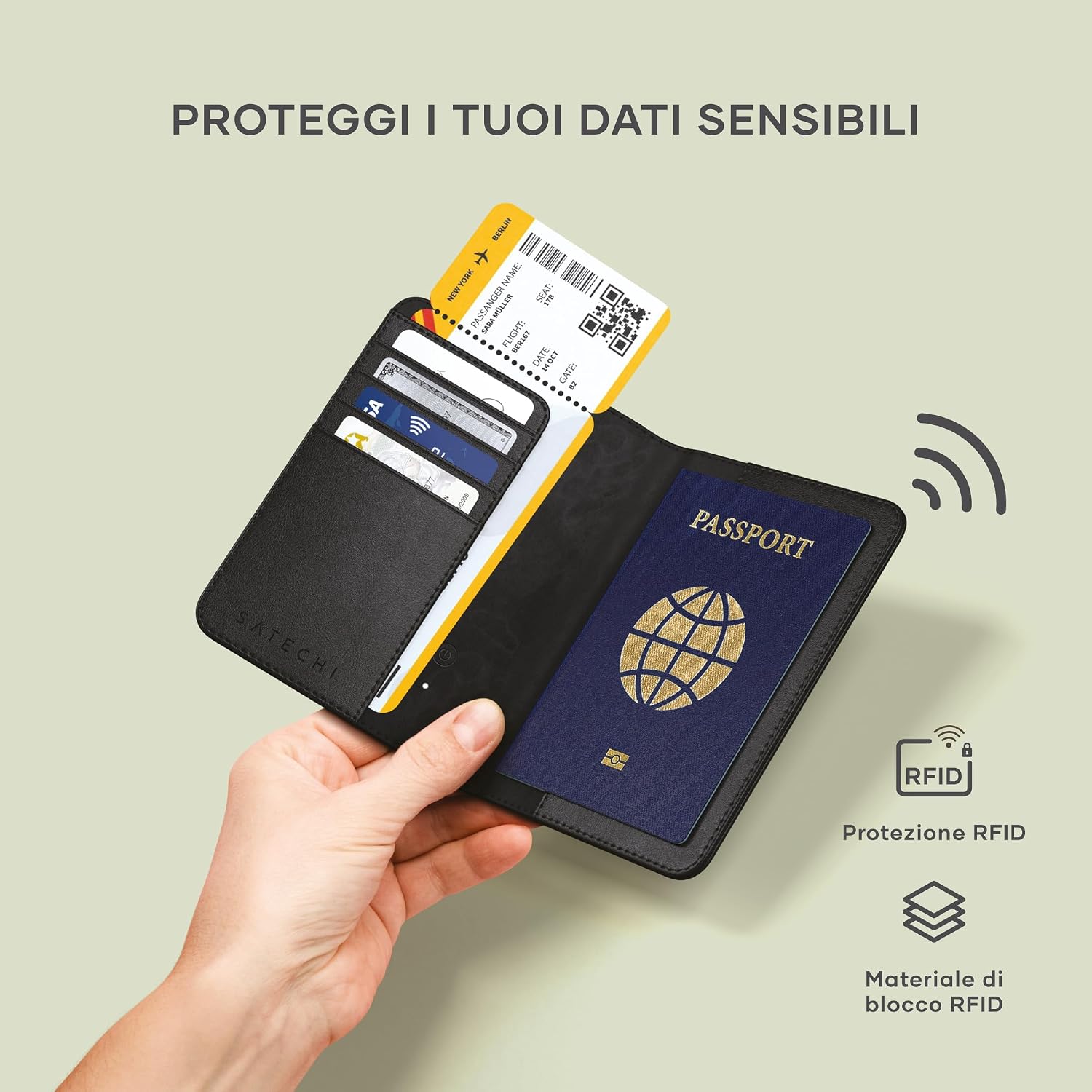 Detalle de Satechi FindAll Custodia Passaporto da Viaggio con Find My: Portafoglio, ricarica wireless e protezione RFID