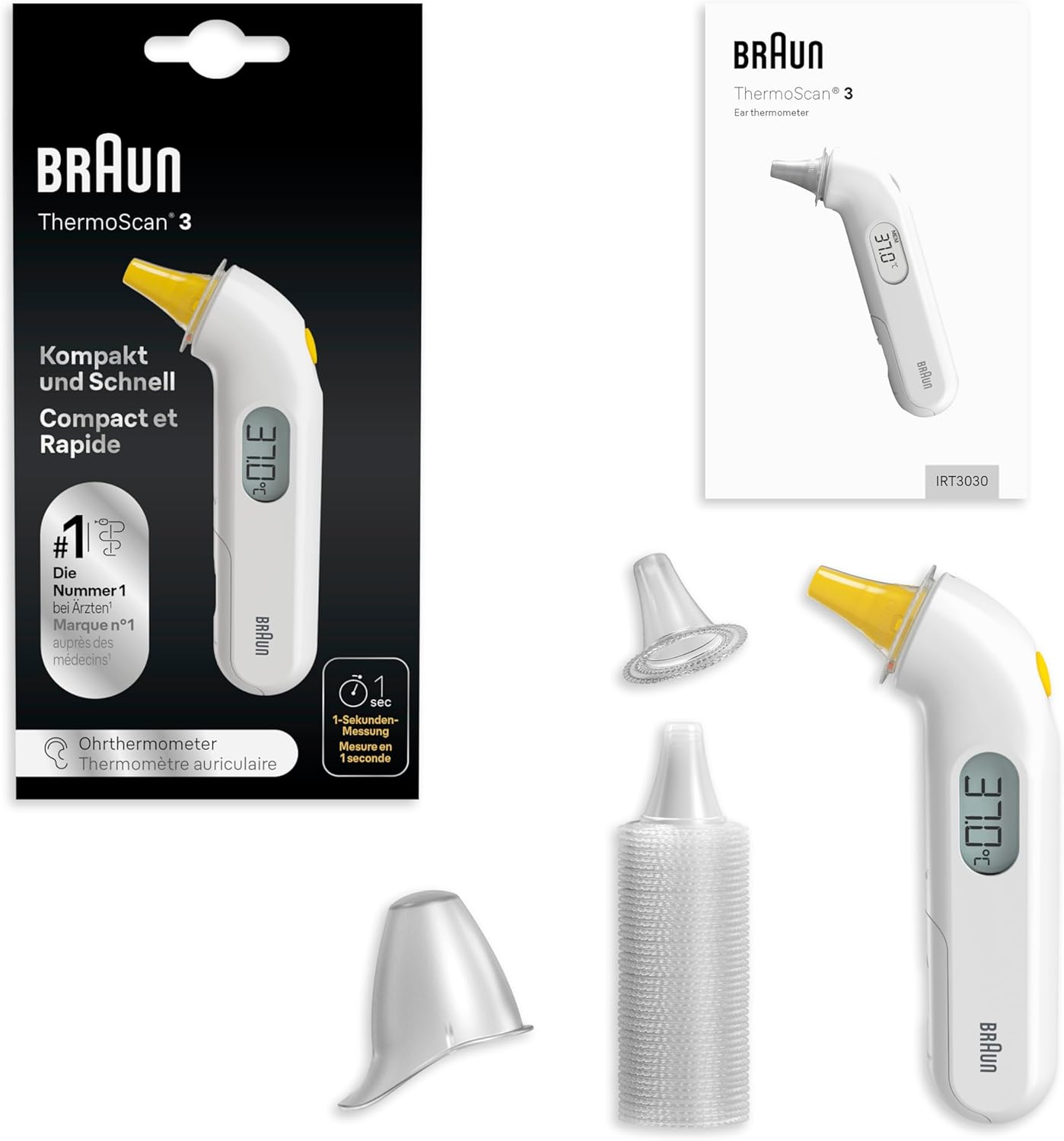 Detalle 2 de Braun ThermoScan 3 Ohrthermometer IRT3030WE – schnelle 1-Sekunden-Messung, akustische Fieberanzeige