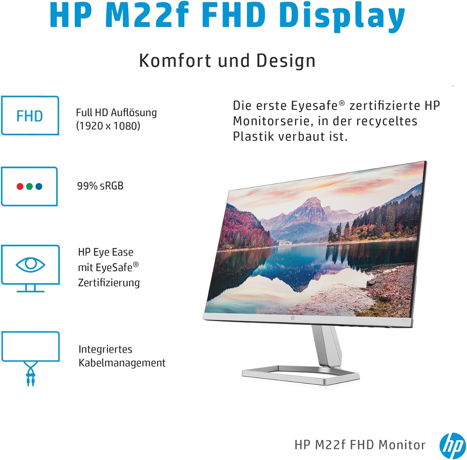 Thumbnail 2 de HP M22f Monitor (21,5 Zoll) Full HD IPS, 75 Hz, 5 ms – VGA & HDMI 1.4, silber/schwarz