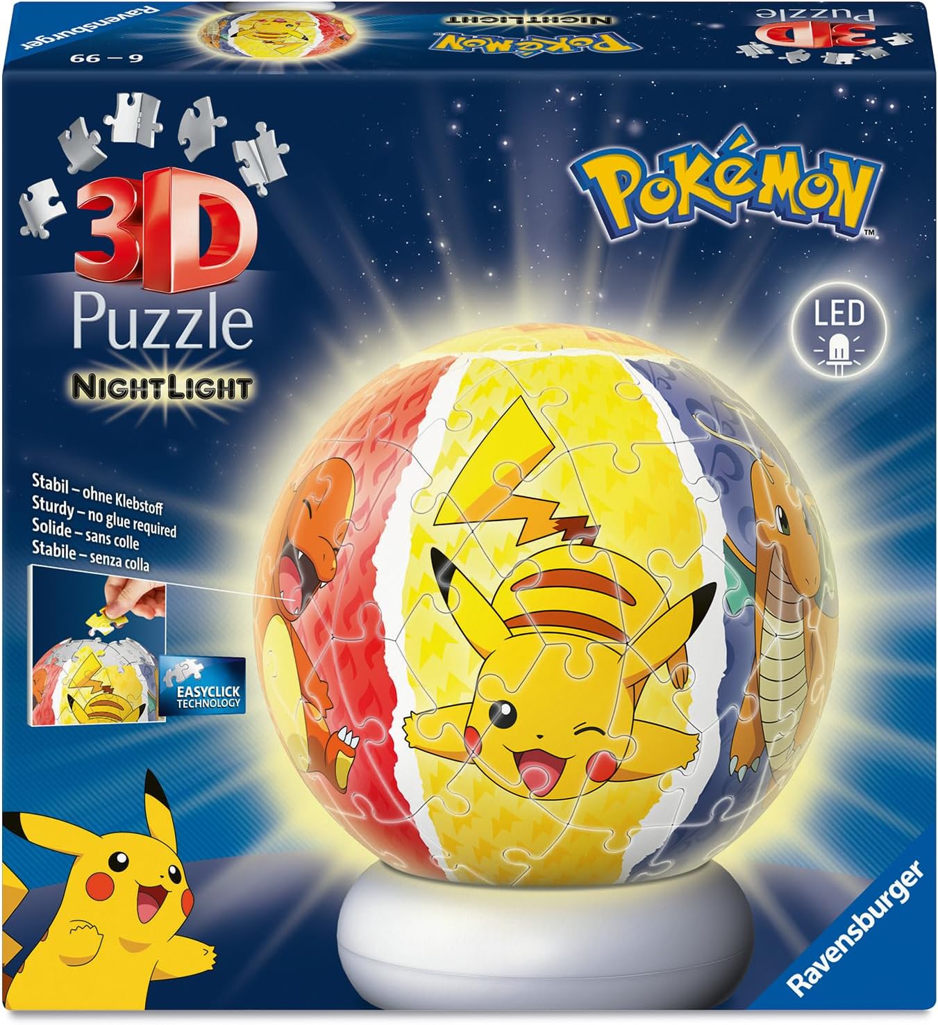 Detalle 2 de Ravensburger Pokémon 72-Piece 3D Puzzle Nightlight with LED Base