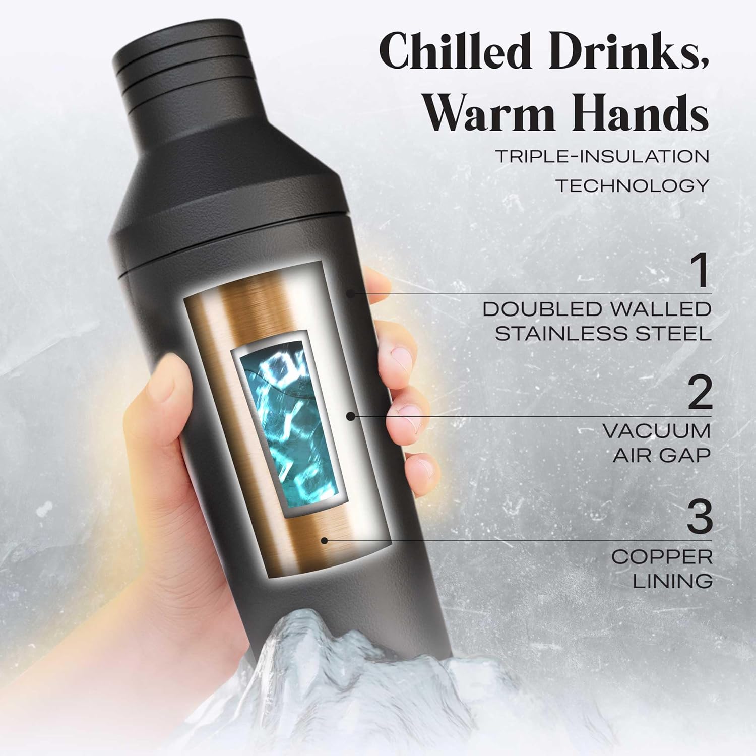 Thumbnail 1 de BARE BARREL Insulated Cocktail Shaker Set (Matt Black) — Double Wall Stainless Steel with Built-in Measure, Travel Bag & Recipe Cards