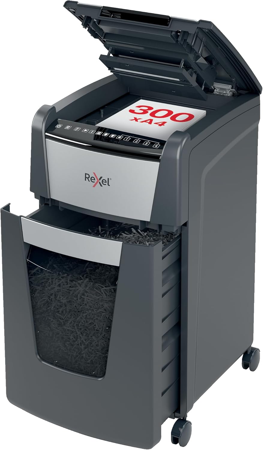 Rexel Auto+ 300X : Destructeur de documents automatique, coupe croisée P-4, 300 feuilles, corbeille 60 L