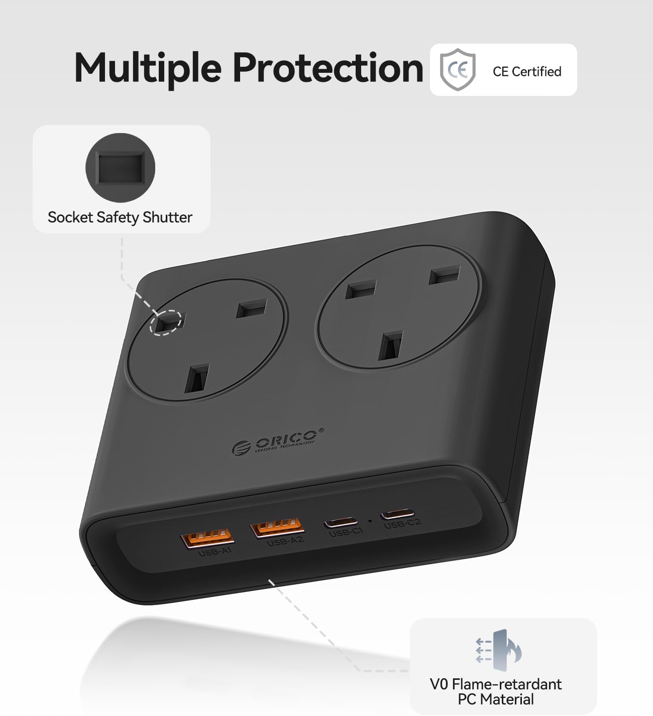 Thumbnail 4 de ORICO PD 20W Extension Lead with USB Slots: 2 USB-C, 2 USB-A, 1.6m Leather Cable