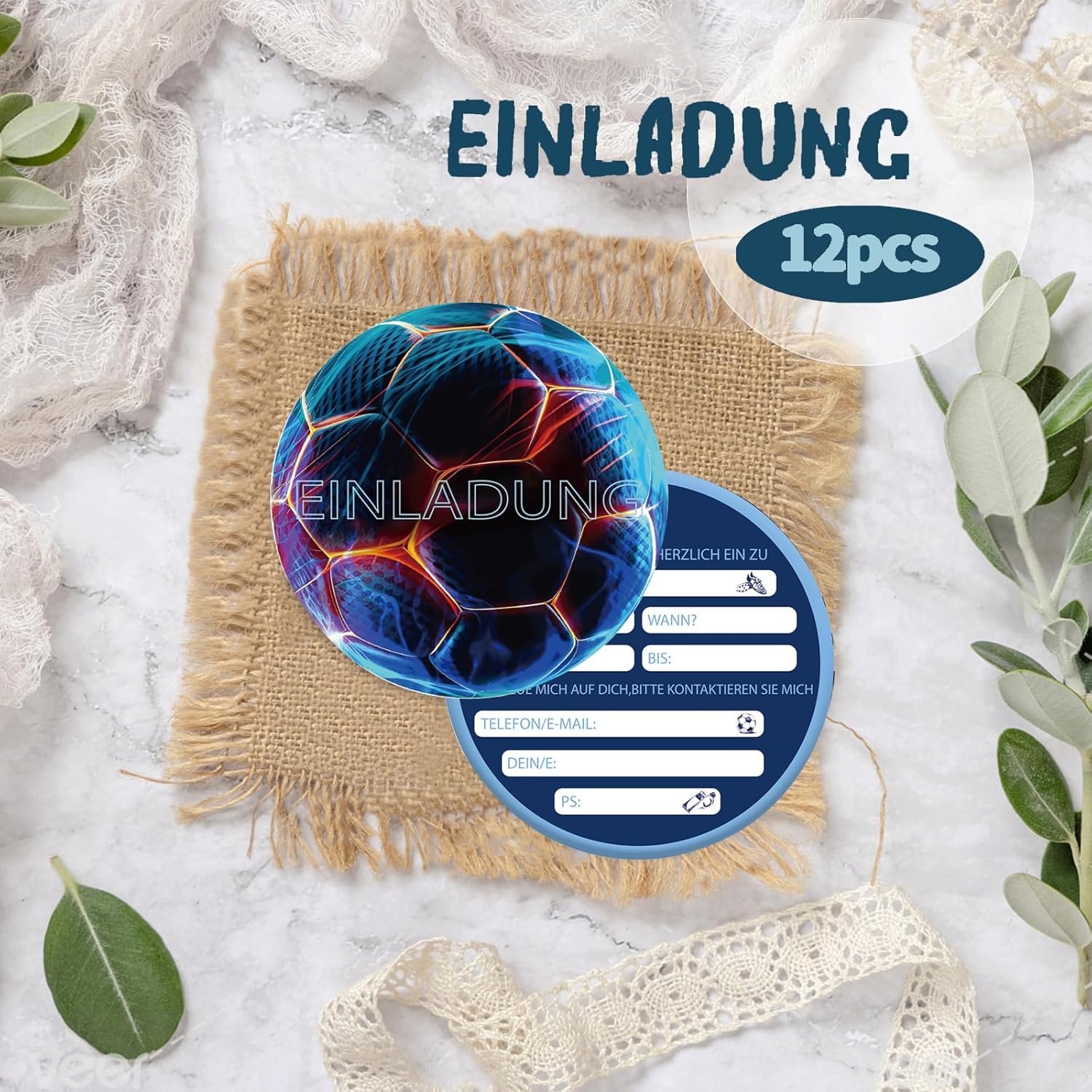 Thumbnail 4 de Werfunee 12er Fußball-Einladungskarten für Kindergeburtstag – 11 x 11 cm