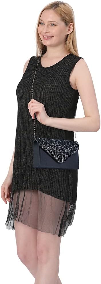 Detalle de Wocharm Satin Diamante Clutch Bag: Evening Classic for Weddings, Proms and More