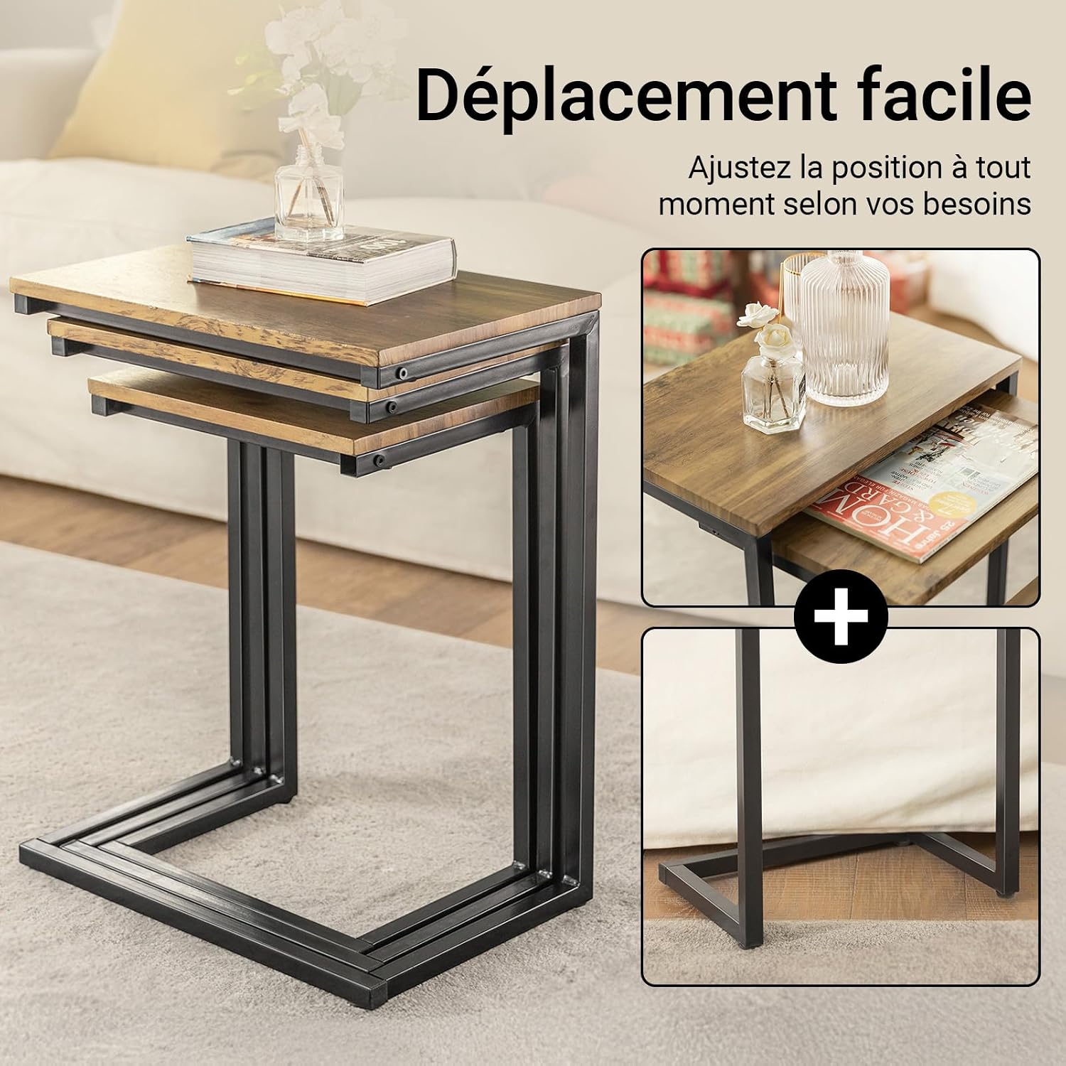 Thumbnail 4 de SoBuy FBT102-F Set 3 tables gigognes
