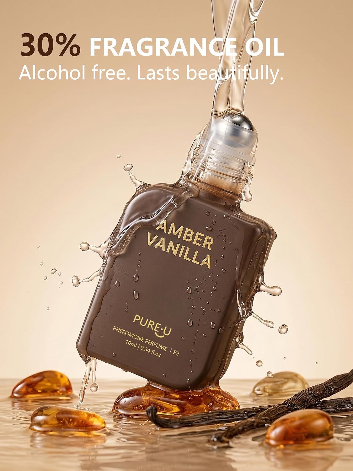 Thumbnail 5 de PUREU Amber Vanilla Perfume Oil for Women, 10 mL Roll-On with Keychain