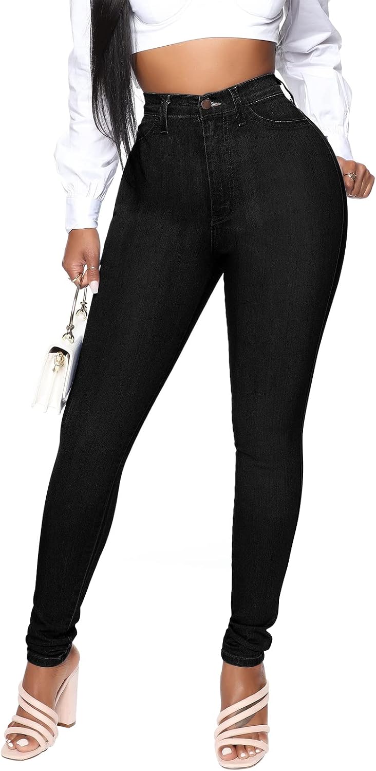 Detalle de KUNMI Women’s Classic High-Waisted Skinny Stretch Jeans with Functional Back Pockets