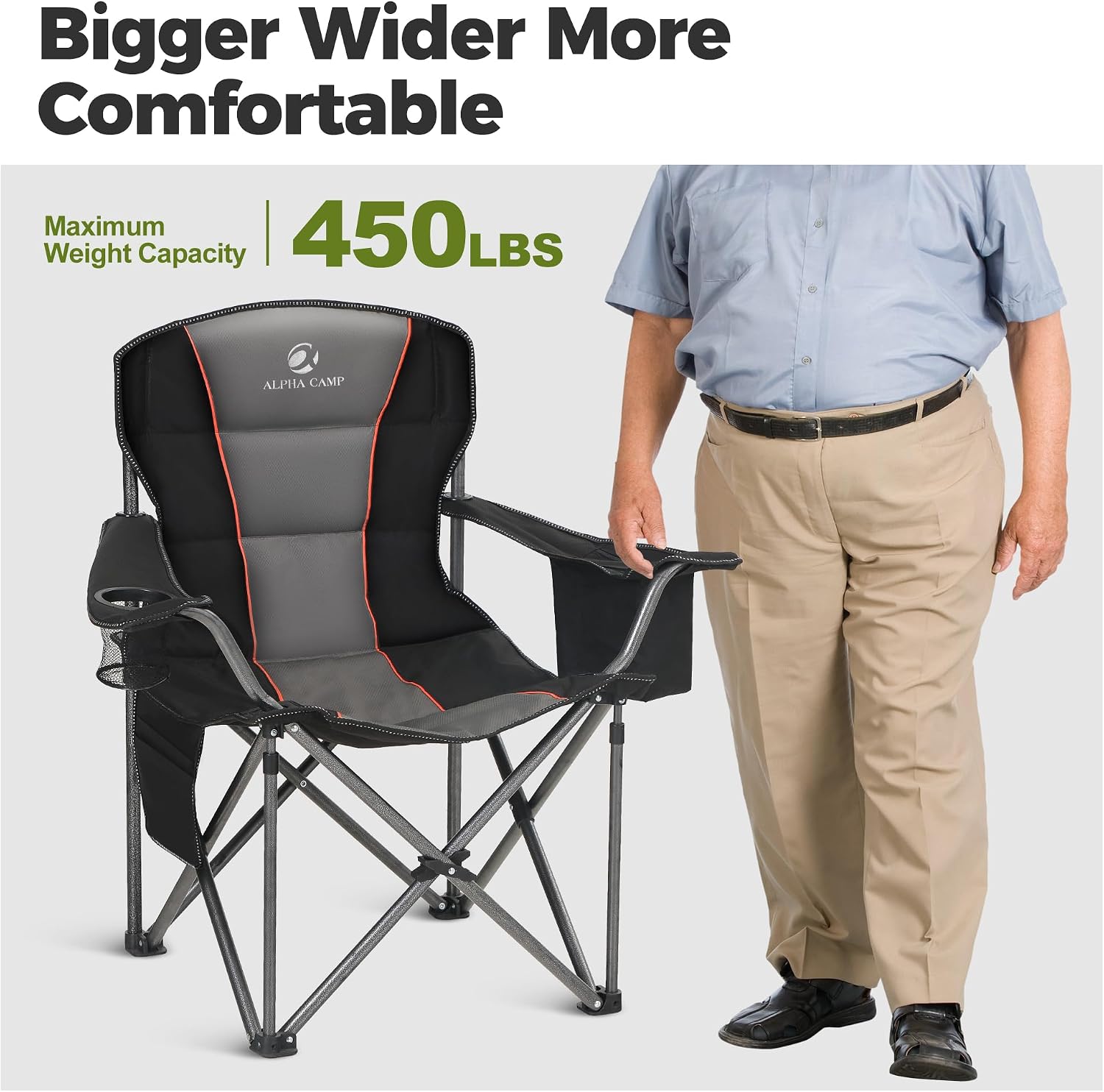 Detalle de ALPHA CAMP Oversized Camping Folding Chair 450 LBS