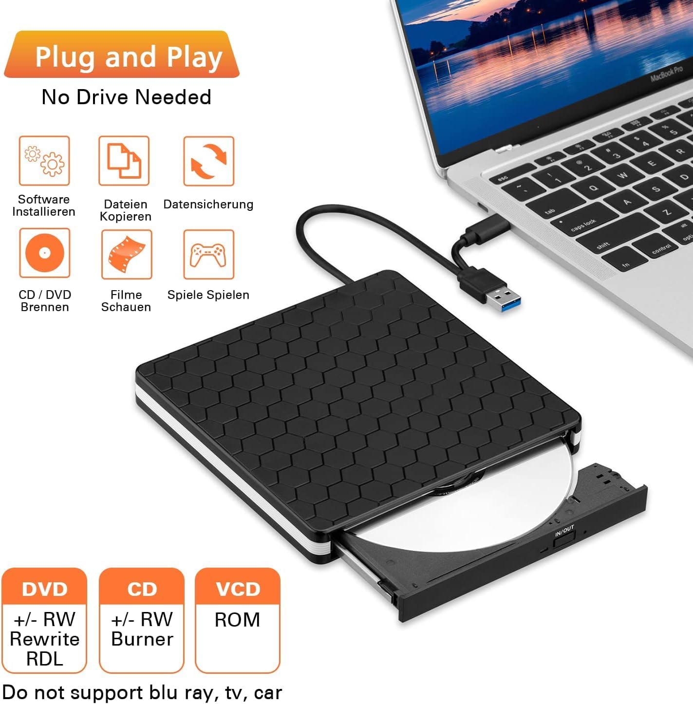Detalle 2 de Amicool External DVD Drive USB‑C Brenner