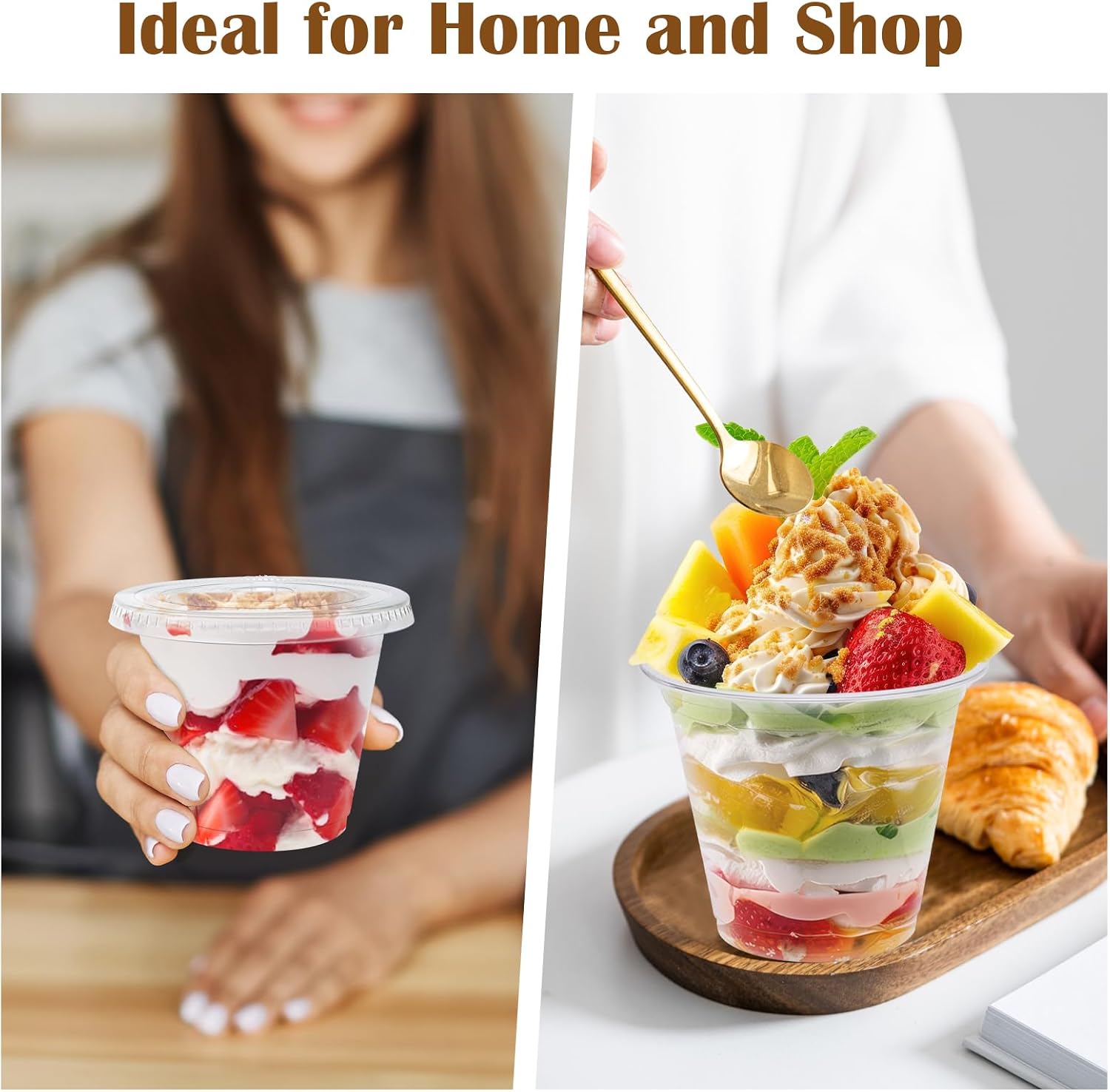 Thumbnail 6 de BYSNOW 9 oz Clear Plastic Cups with Flat Lids (100 Pack) — Leak-Proof, Stackable Dessert Cups