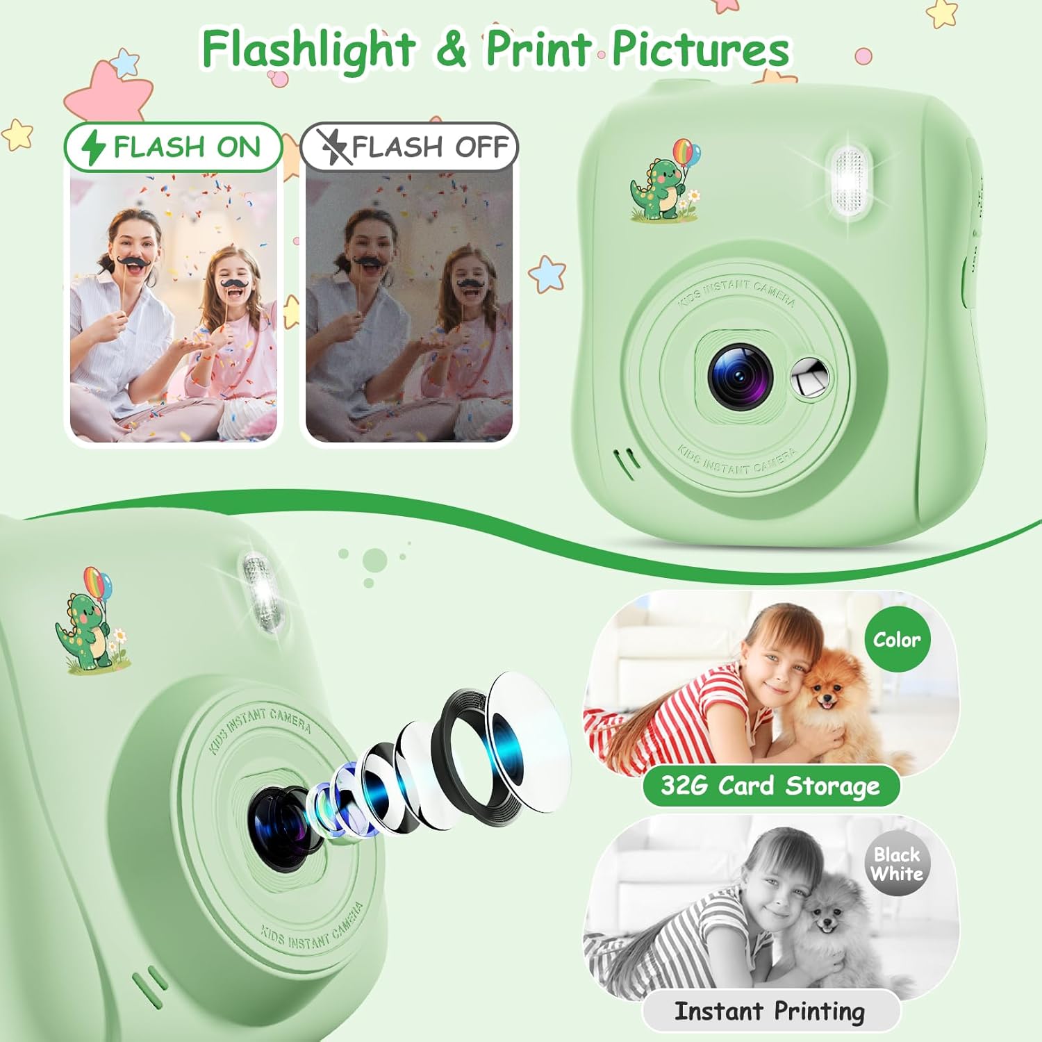 Thumbnail 5 de Hangrui Kids Instant Print Camera (14MP 1080P) with 32GB Card & Print Paper for Dinosaur-Themed Fun