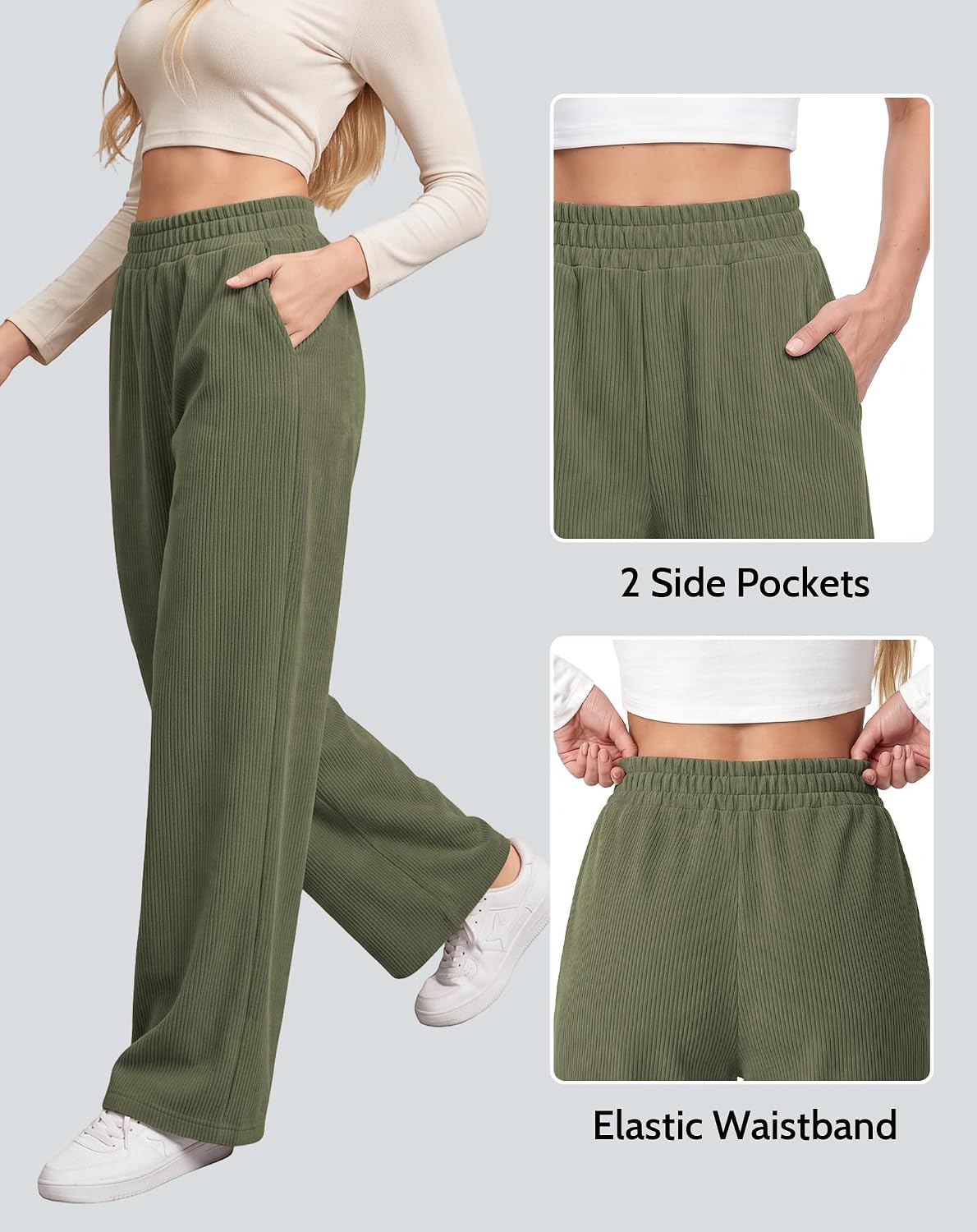 Detalle 1 de SEMARO Women's Corduroy Pants, Wide-Leg
