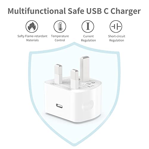 Detalle de AICCOLO 20W USB-C Fast Charger with 2m Cable for iPhone and More – UK Plug