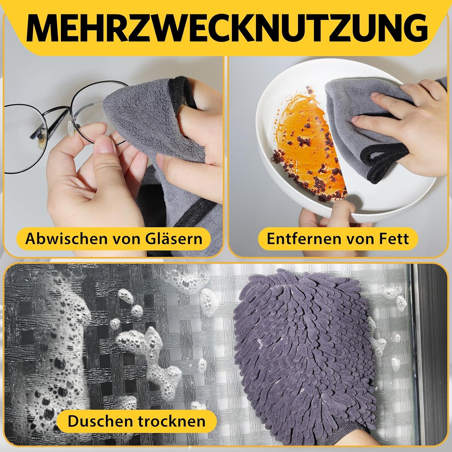 Thumbnail 6 de KEYAYE Autopflege-Set mit 3 Mikrofasertüchern & 2 Mikrofaser-Waschhandschuhen (600 GSM, 40x30 cm)