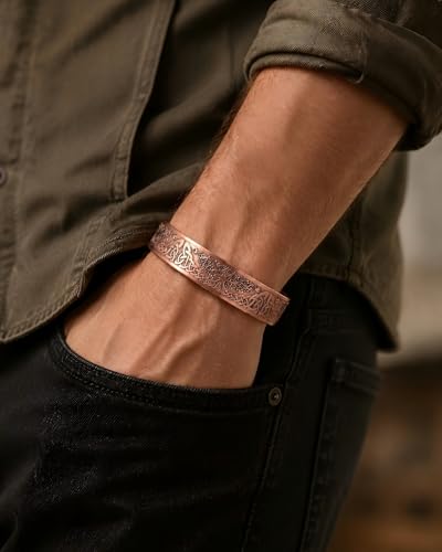 Detalle 2 de BioMag Pure Copper Bracelet for Men and Women – 100% Solid, Uncoated Vintage Tree of Life Cuff