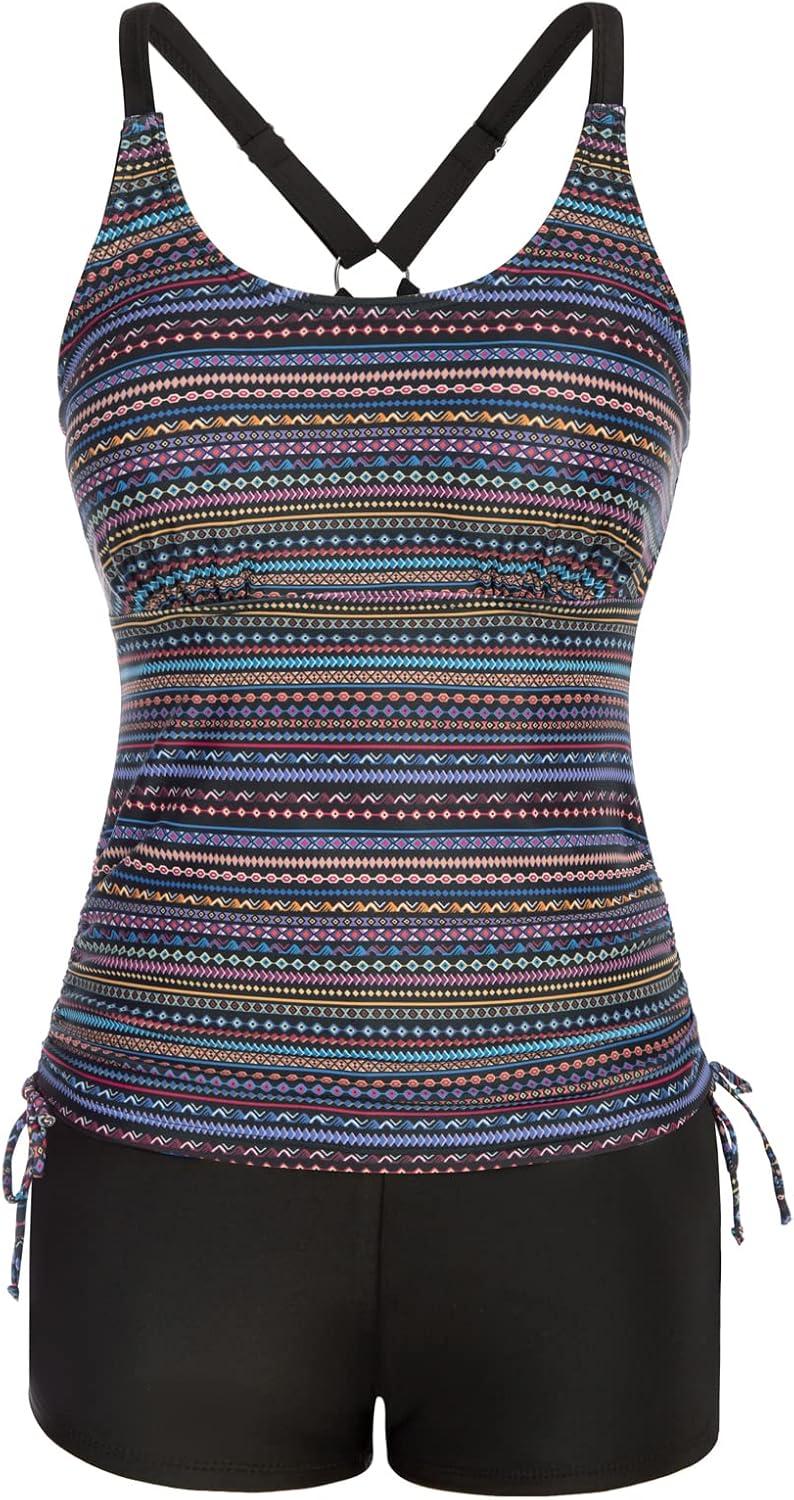 Detalle 2 de JASAMBAC Women's Strappy Tankini Swimsuits – Floral Two-Piece with Adjustable Details